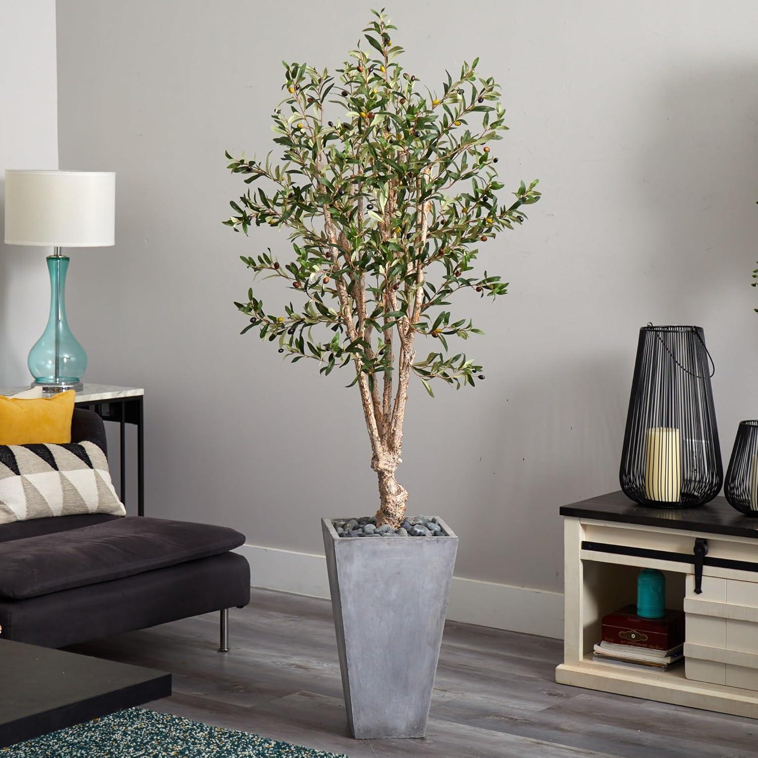 72" Artificial Olive Tree in Stone Planter - Nearly Natural: Indoor Faux Plant, No Maintenance Required