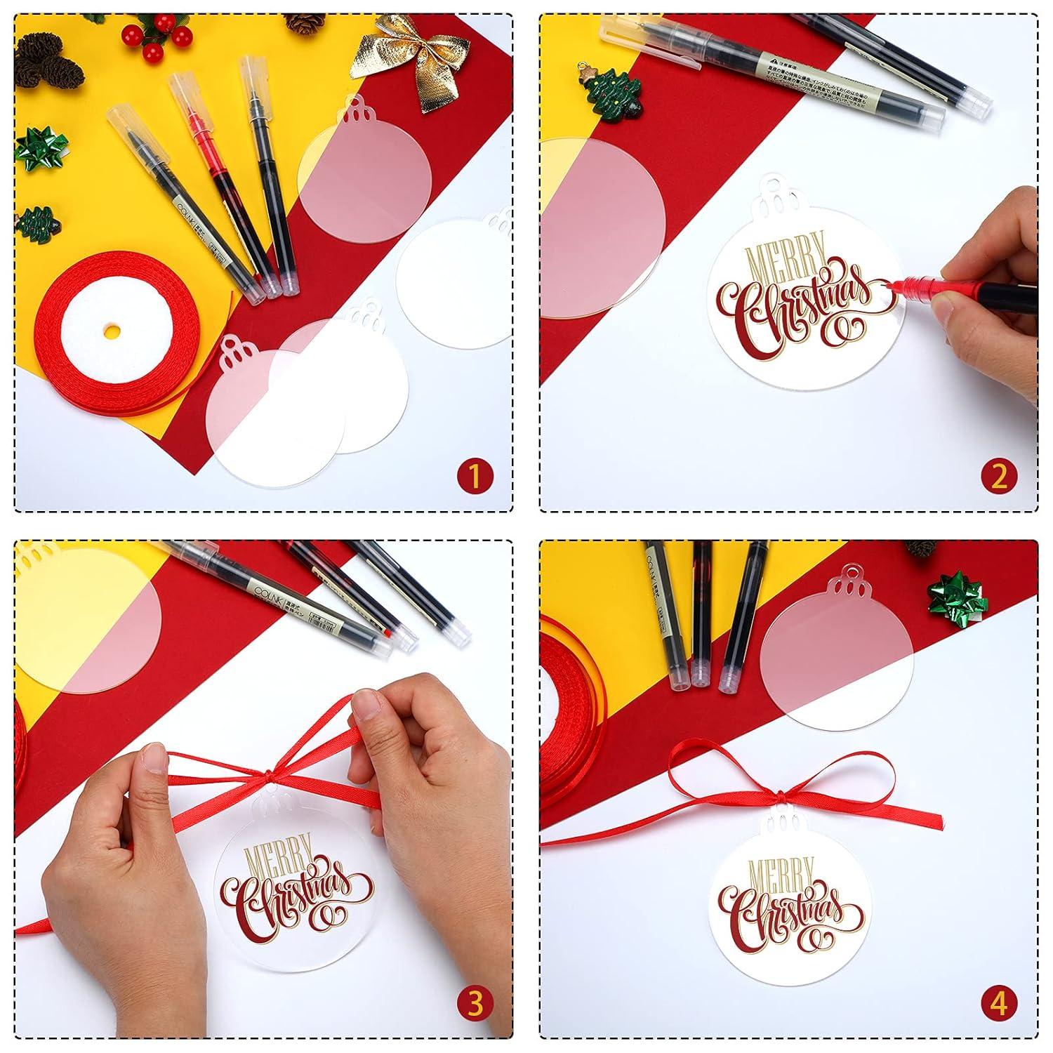 Clear Round Acrylic Christmas Ornaments Clear Blank Acrylic Disc Circle Red Ribbon with Hole DIY Crafts Acrylic Ornament for Xmas Tree Party Painting Hanging Decoration Supplies(3 Inch, 25 Pieces)