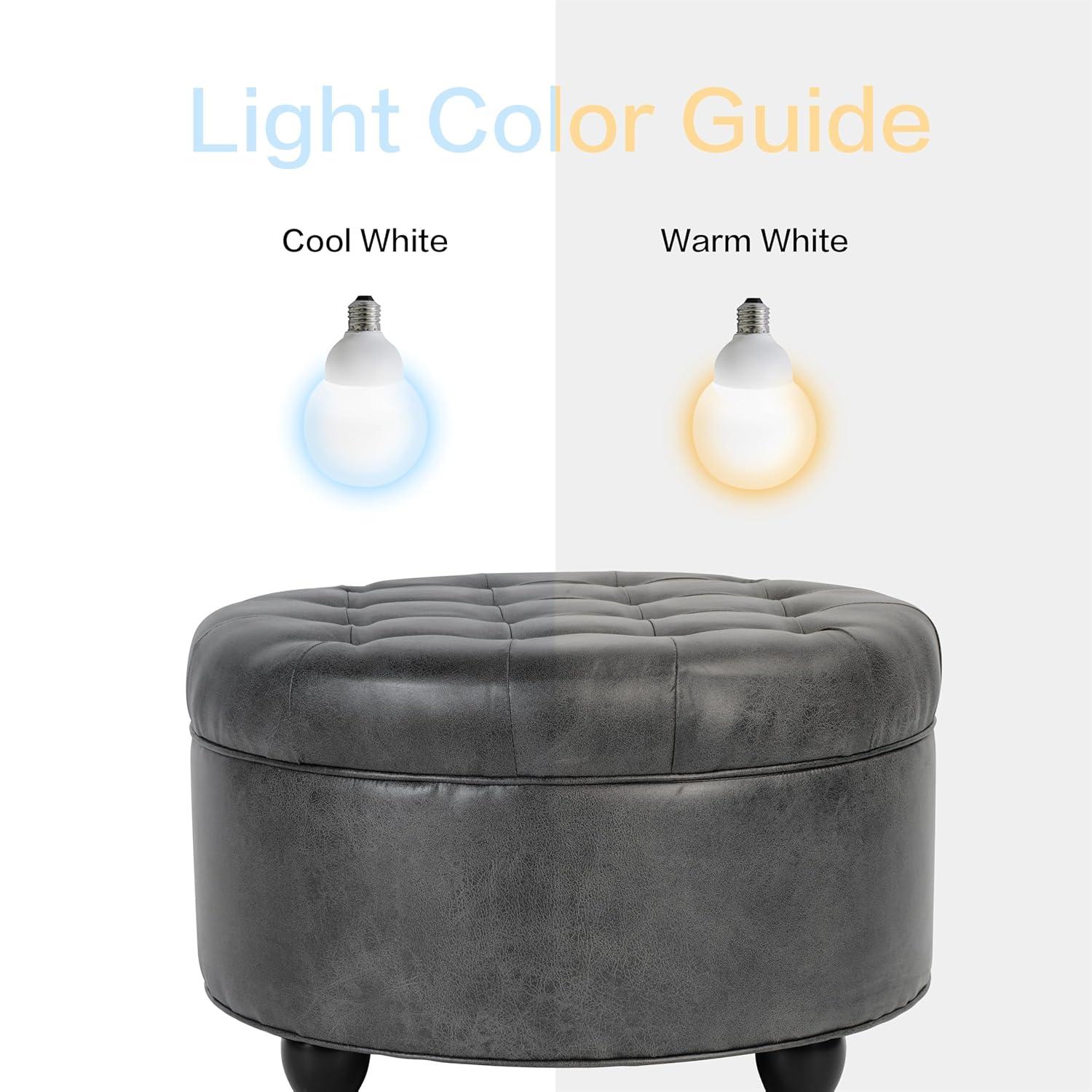 Large Tufted Round Storage Ottoman Faux Leather Gray - HomePop: Modern Upholstered Bench with Hardwood Frame