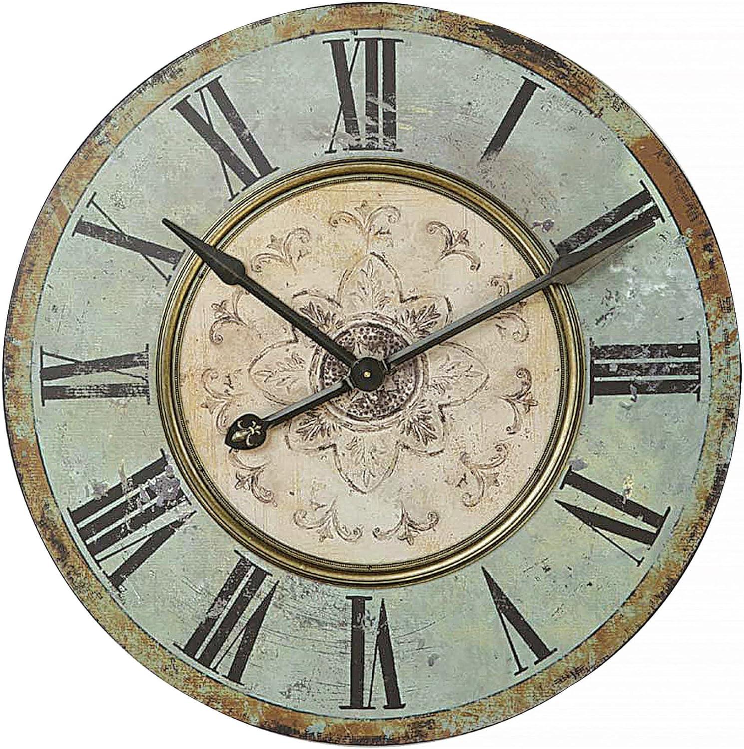 Woven Paths 29" Round Wood Wall Clock in Distressed Mint Finish