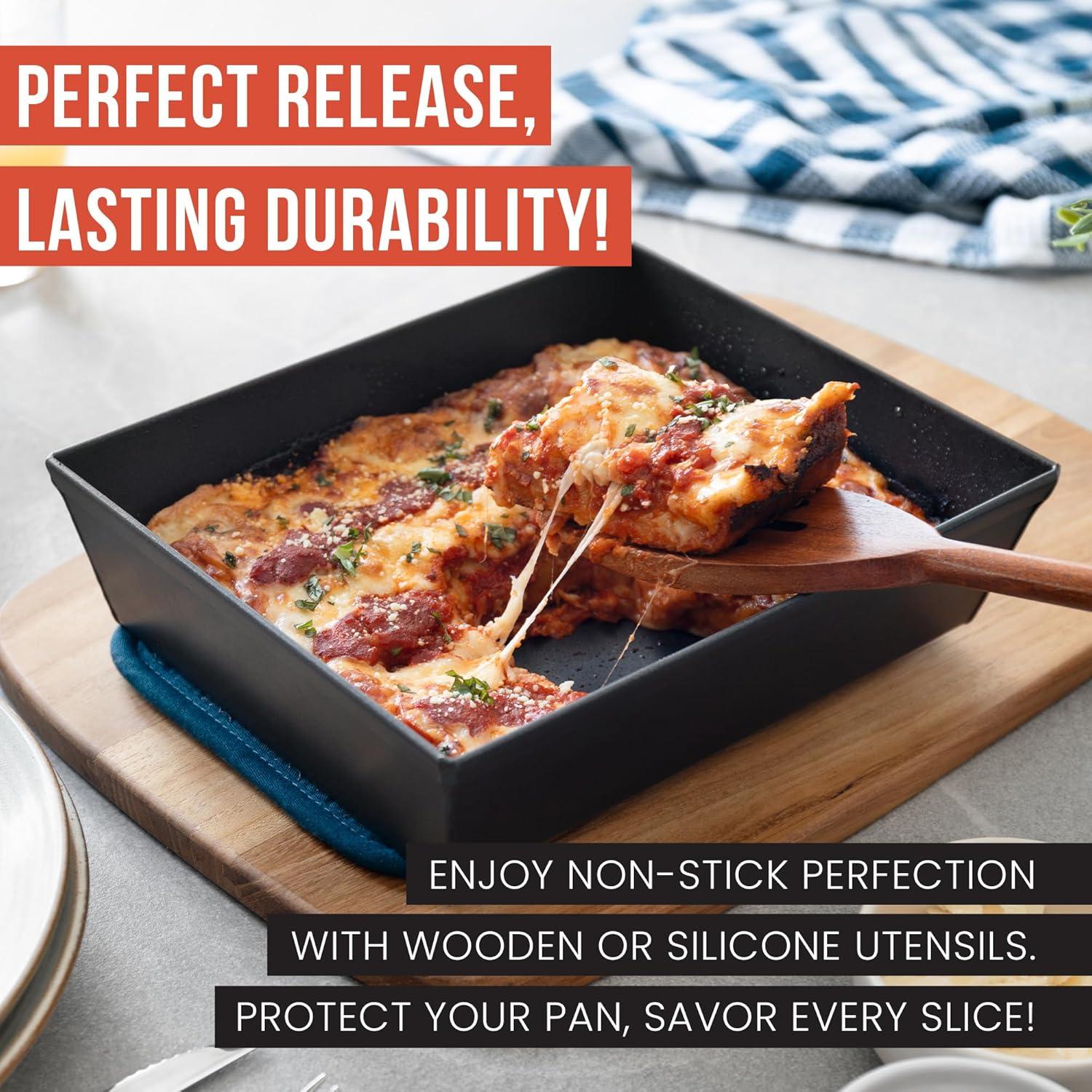 Chef Pomodoro Detroit Style Pizza Pan, 10 x 8-inch, Hard Anodized Aluminum, Pre-Seasoned Bakeware