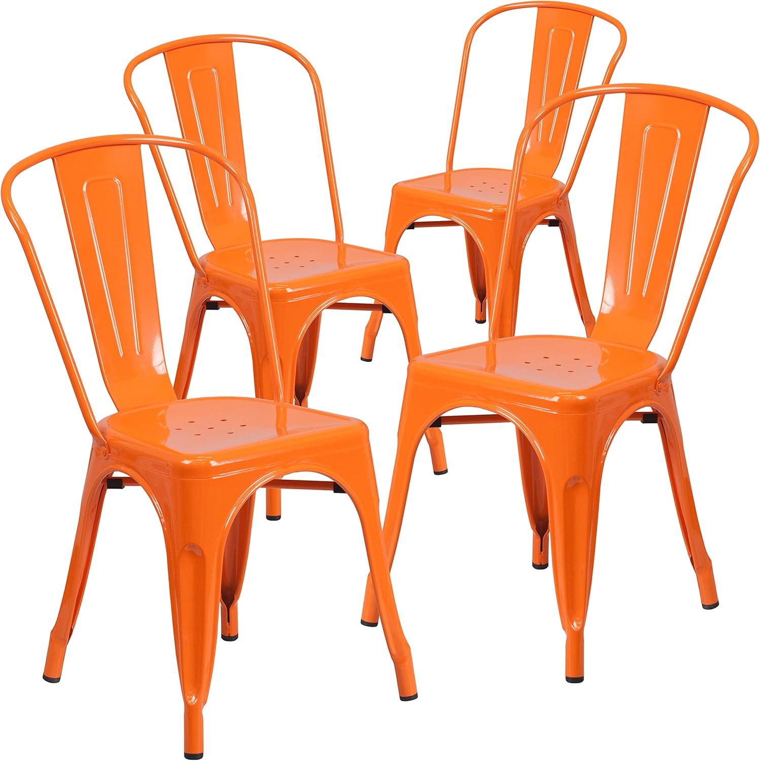 Flash Furniture Hucheson Metal Indoor-Outdoor Stackable Chair - Restaurant Chair - Bistro Chair (Set of 4)