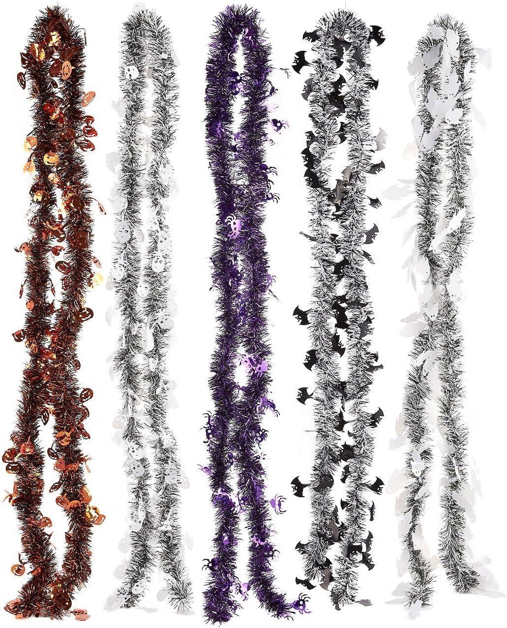 Juvale 5 Pack Halloween Party Garland Decorations, Tinsel with 5 Assorted Design (6.6 Feet)