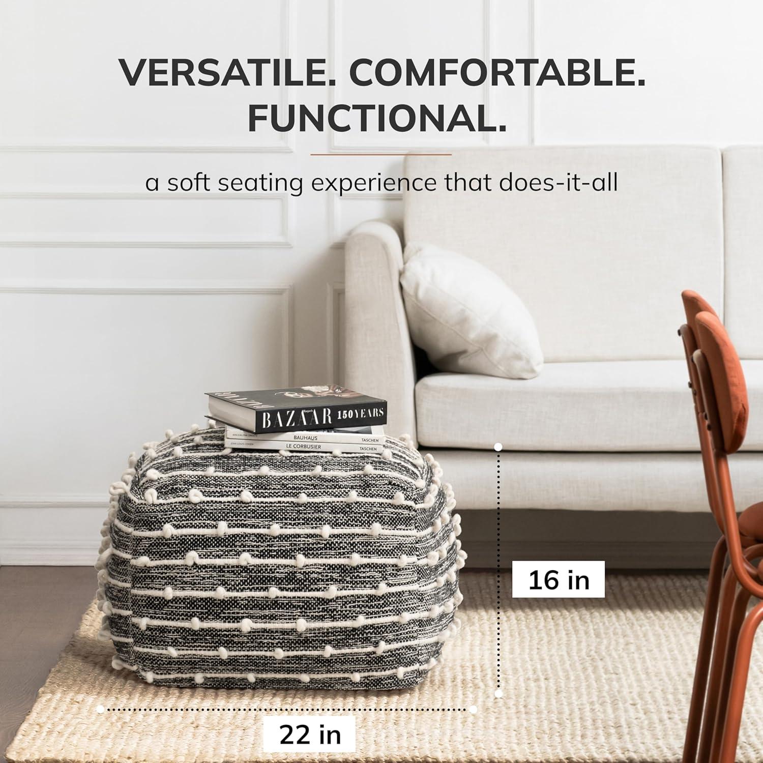 Penelope Pouf Ottoman Brown/Ivory - Anji Mountain: Cotton Blend, No Assembly, Fair Trade Certified