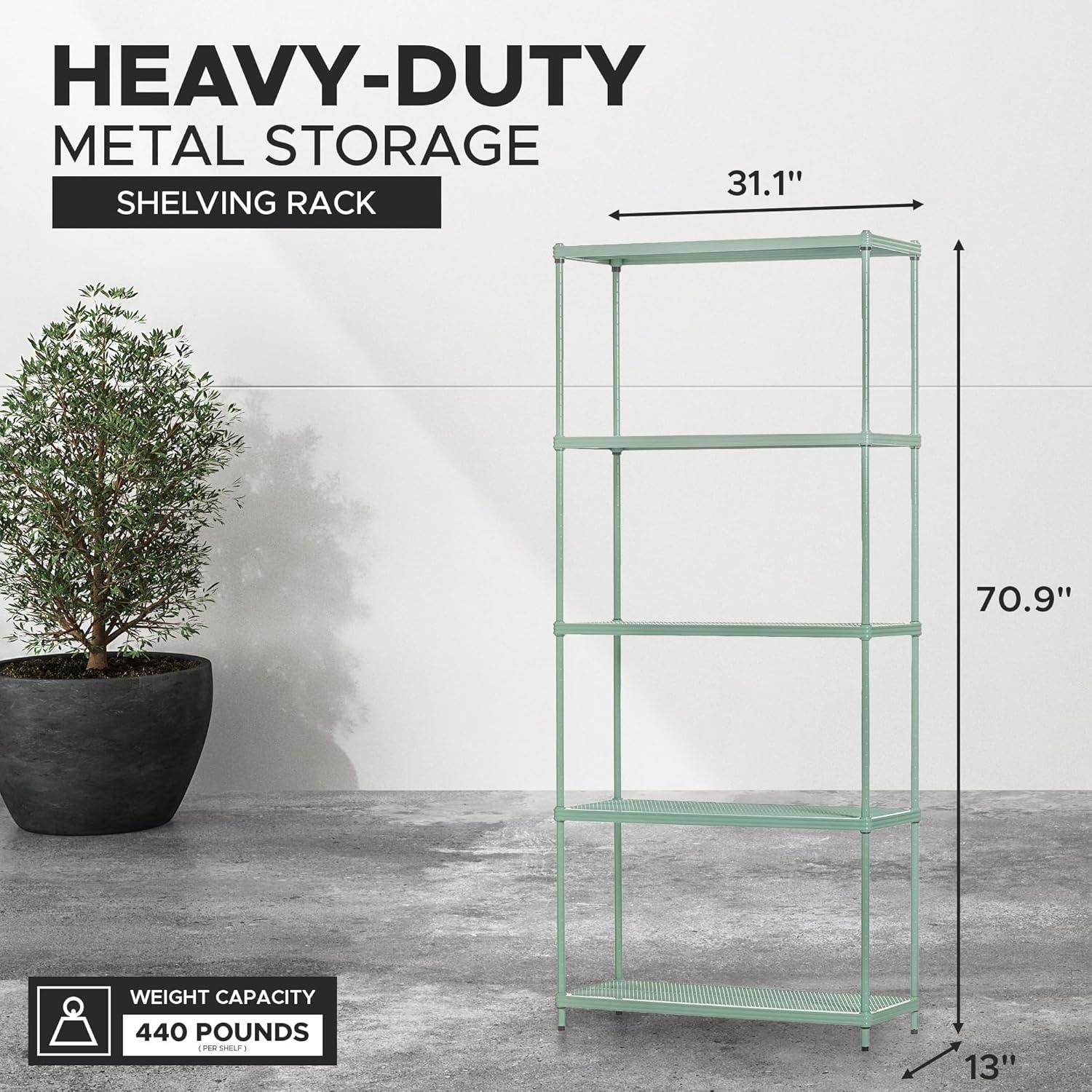 Sage Green Adjustable 5-Tier Metal Wire Shelving Unit