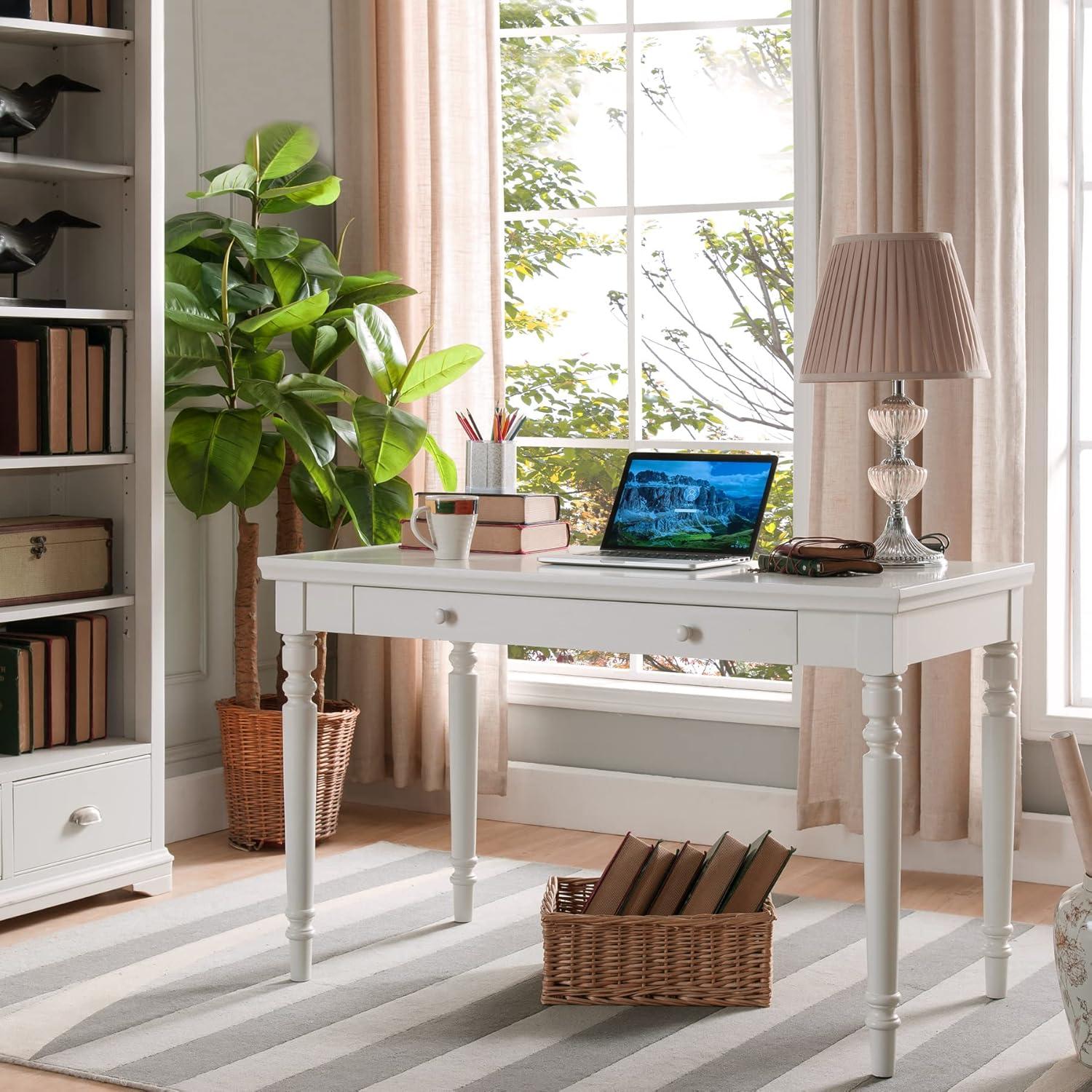 Cottage White Poplar Laptop Desk with Keyboard Tray and Drawer