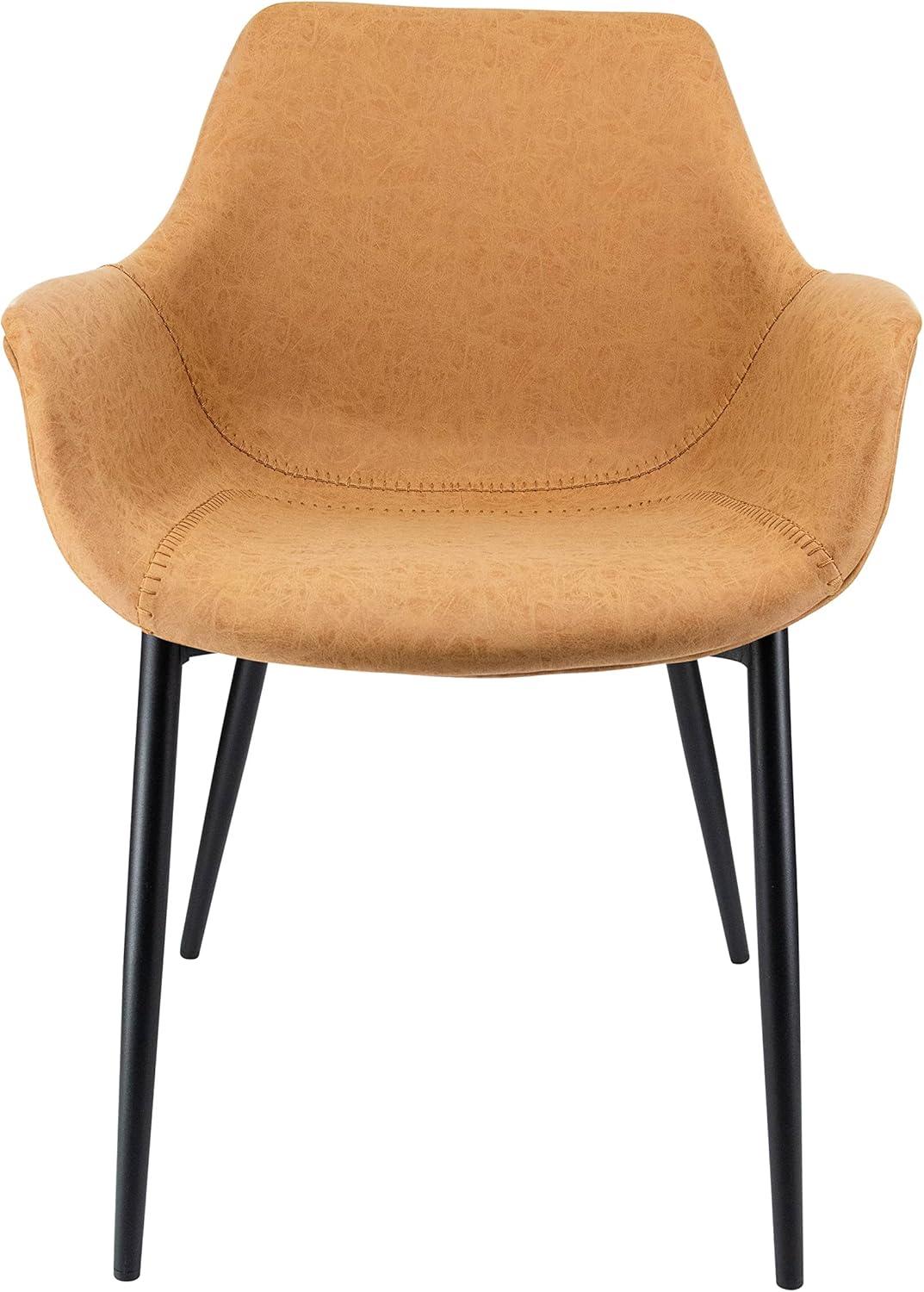 LeisureMod Markley Leather Dining Chair with Black Metal Legs Upholstered Seat Modern Design Perfect for Kitchen Dining Room Office or Lounge Seating