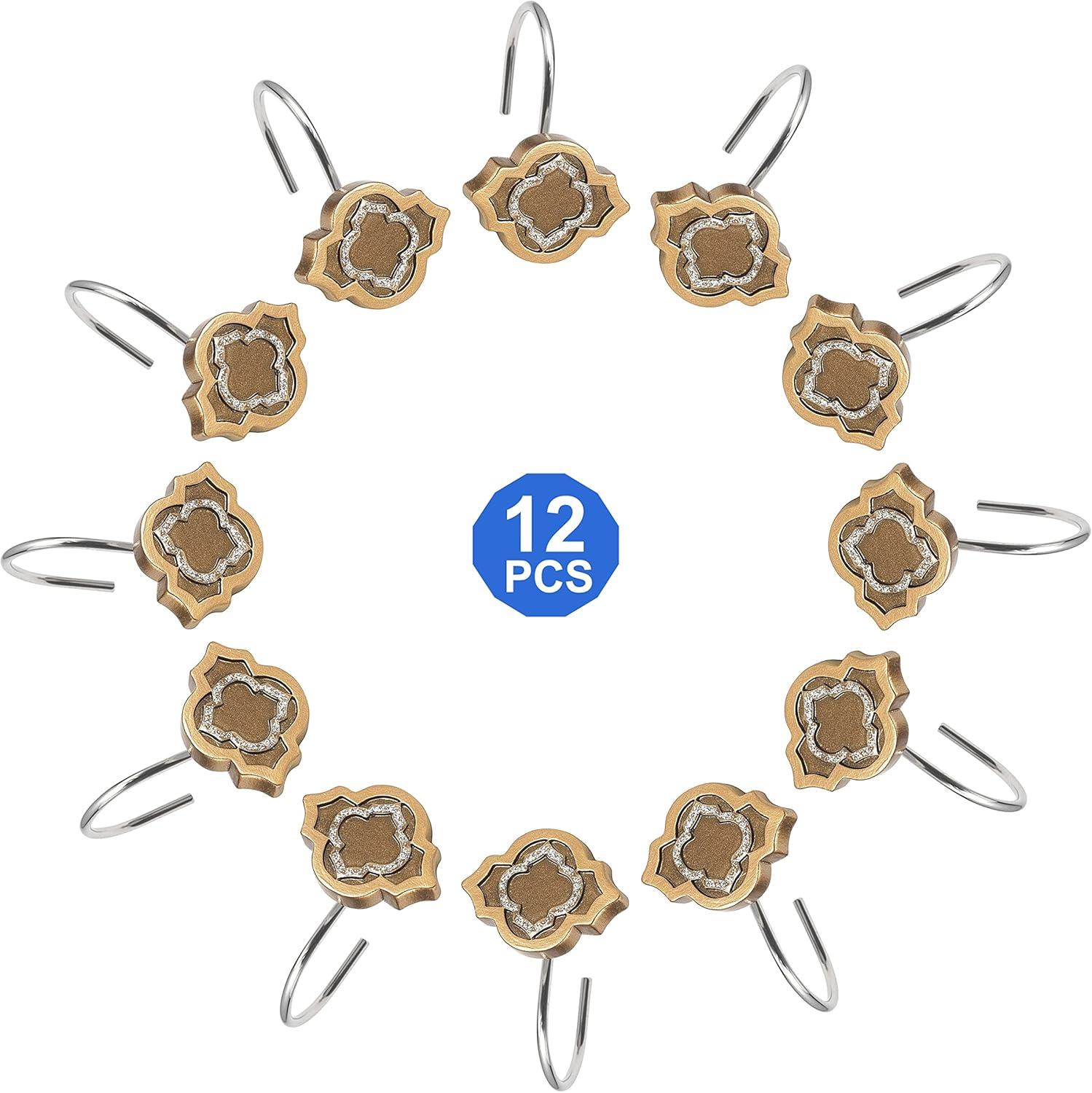 Popular Bath Spindle 12-Piece Shower Hooks, Gold, 9x6x9.5 Inches