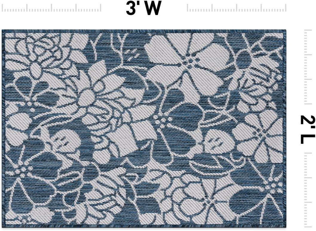 World Rug Gallery Modern Floral Flowers Textured Flat Weave Indoor/Outdoor Area Rug