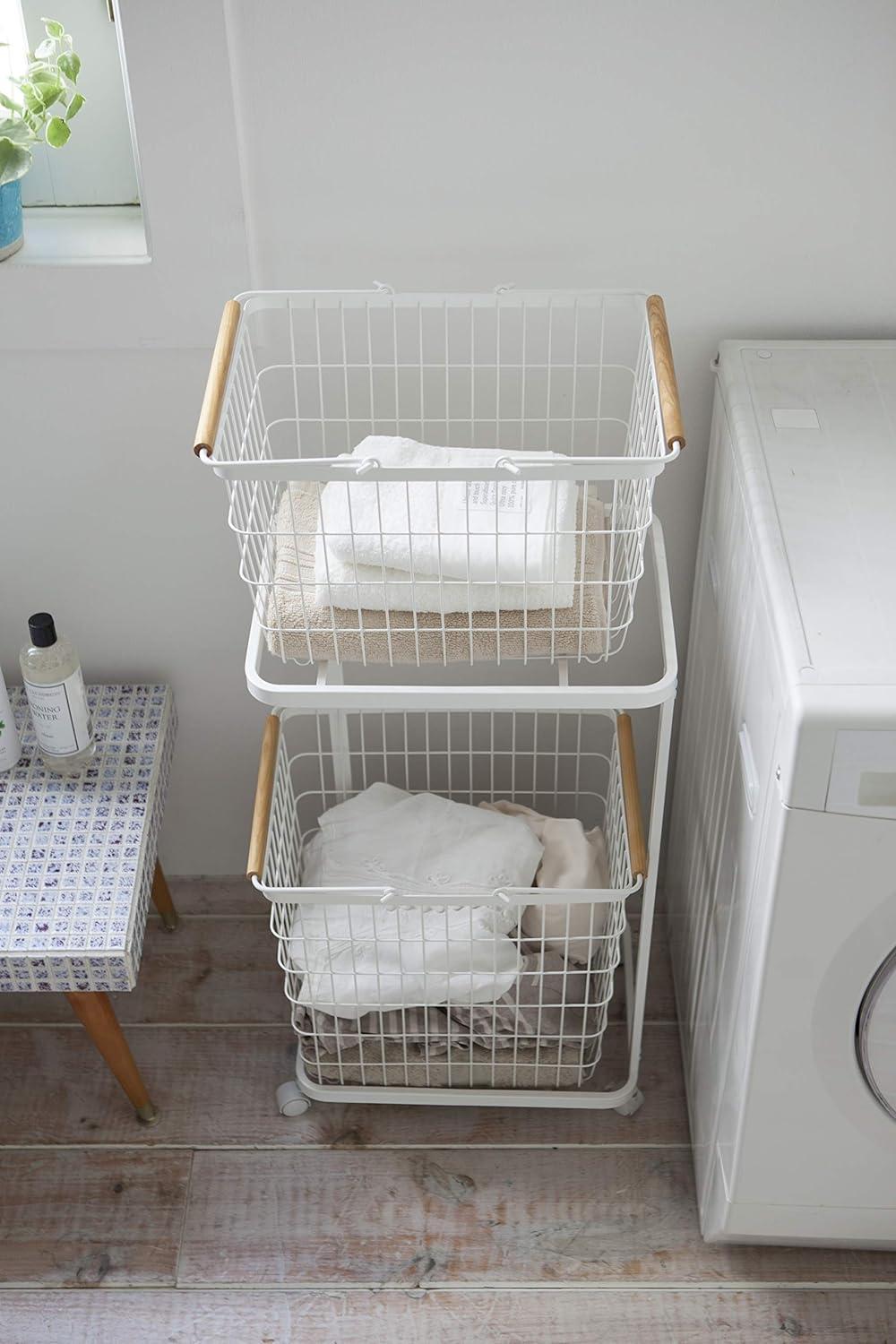 White Steel Laundry Cart with Wheels for Tosca Baskets