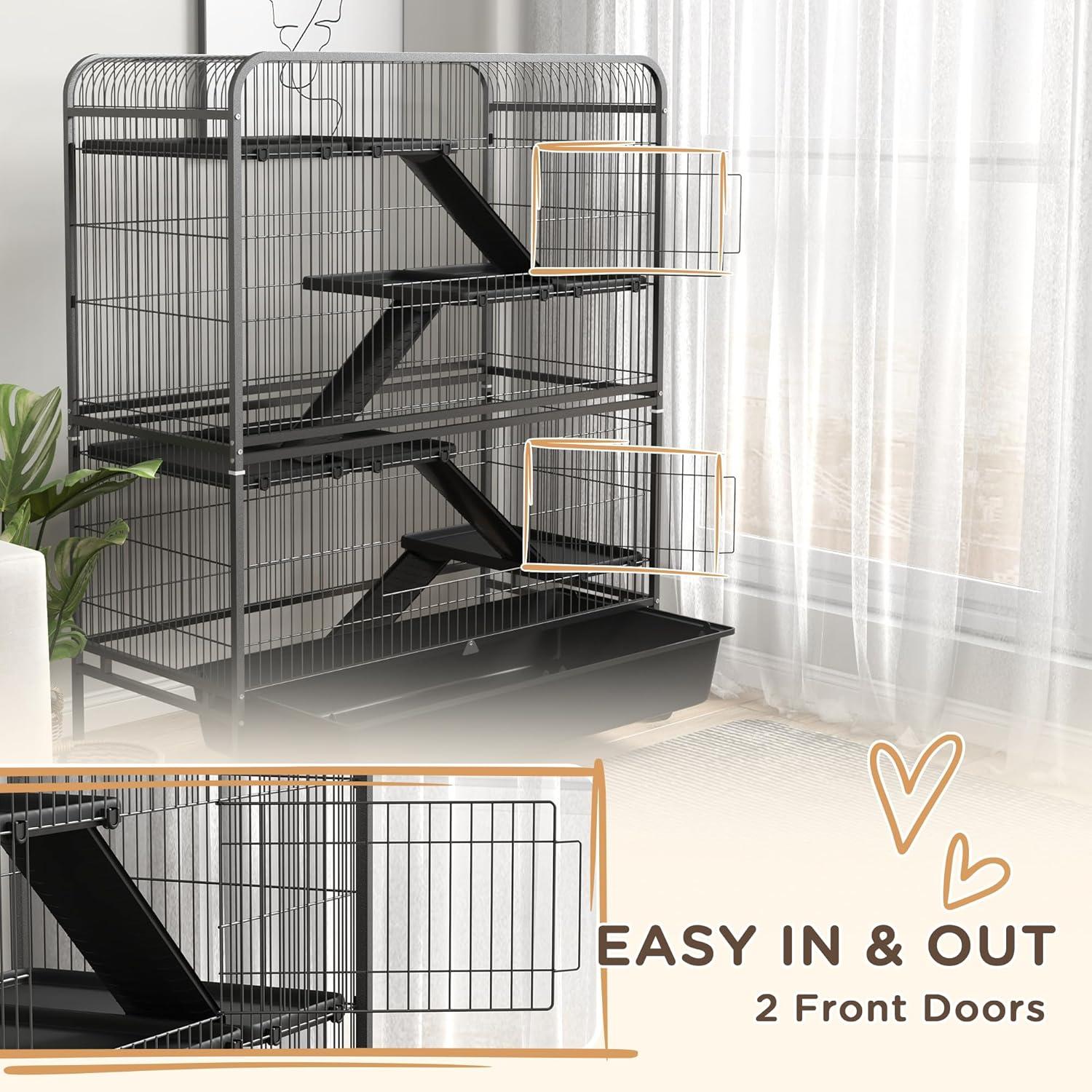 Gray 5-Level Metal Small Animal Cage with Wheels and Removable Tray