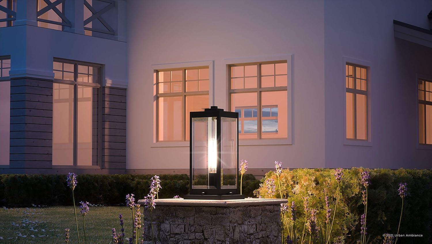 Luxury Modern Farmhouse Outdoor Post Light, 16.00''H x 7.50''W, with Industrial Style Elements, Minimalist Design, Natural Black Finish and Clear Beveled Glass, UQL1336