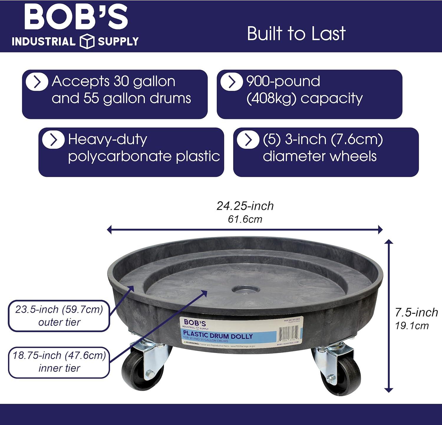 Heavy-Duty Black Poly 55 Gallon Drum Dolly with Swivel Casters