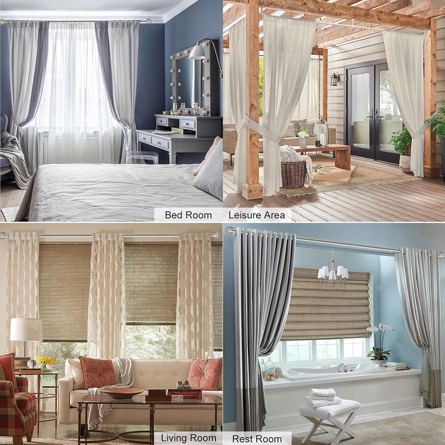 Curtain Rods for Windows 16 to 45 Inches Adjustable Blackout Wrap Around 1 Inch Diameter Curtain Rod, Brushed Nickel