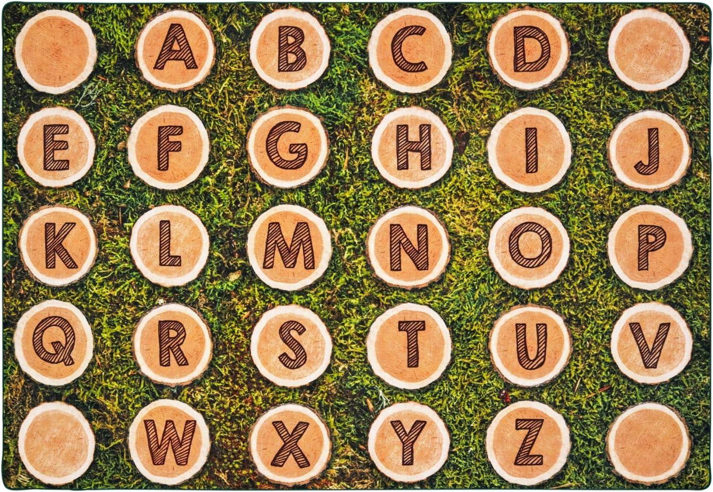 Carpets for Kids Pixel Perfect™ Alphabet Wood Stumps in Grass Tufted Brown/Green Area Rug
