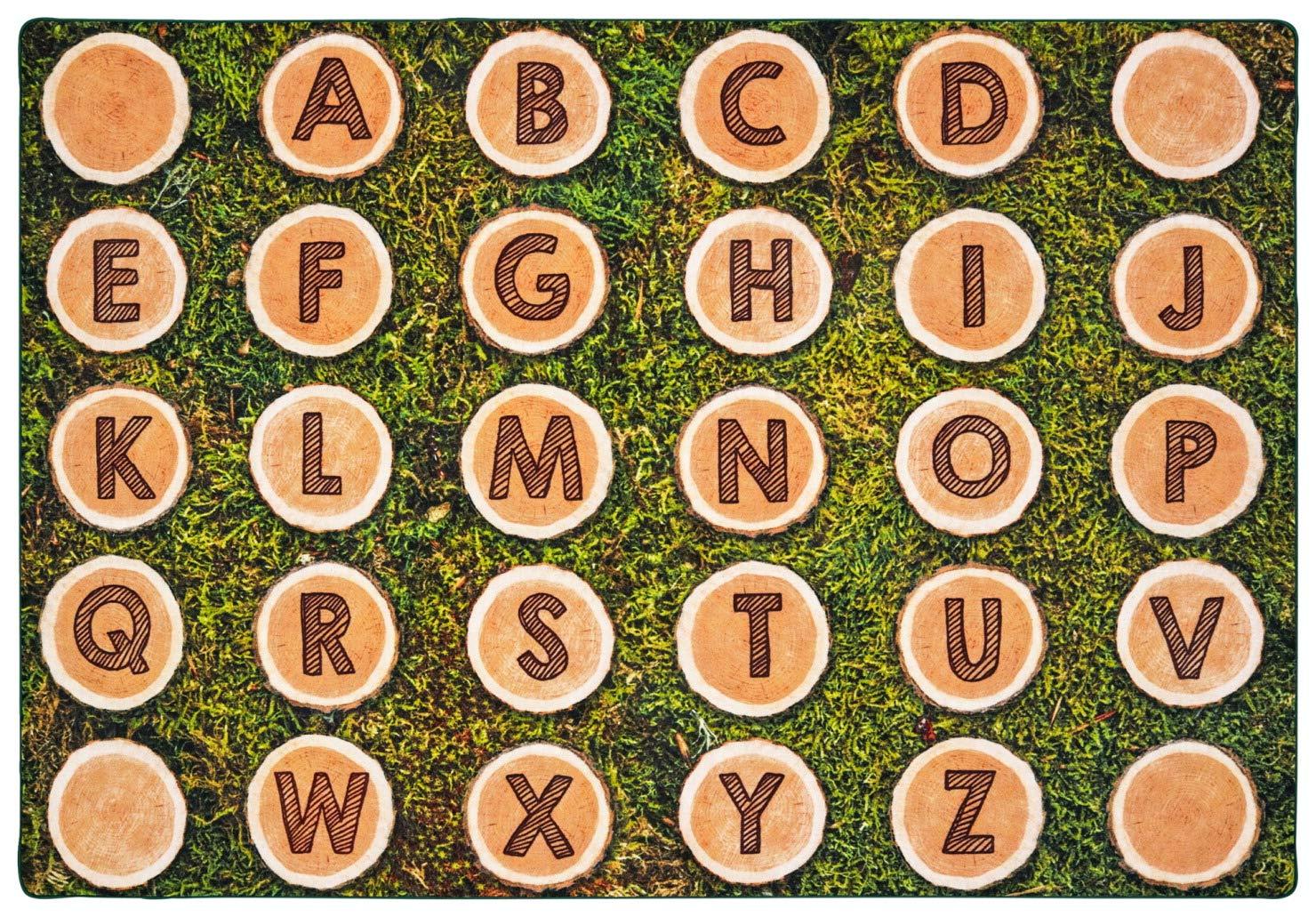Carpets for Kids Pixel Perfect™ Alphabet Wood Stumps in Grass Tufted Brown/Green Area Rug