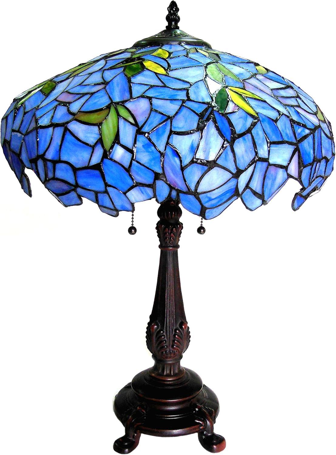 Blue Stained Glass Wisteria Table Lamp with Bronze Base