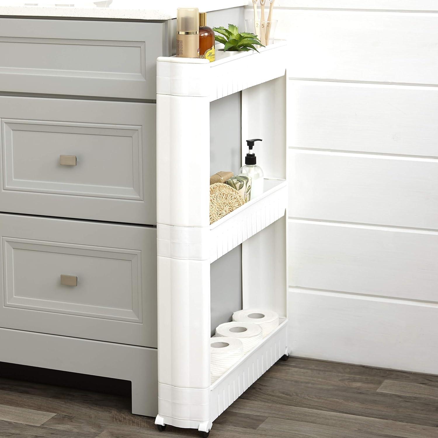 The Lakeside Collection Rolling Slim 3-Tier Kitchen Cart for Tight Indoor Spaces