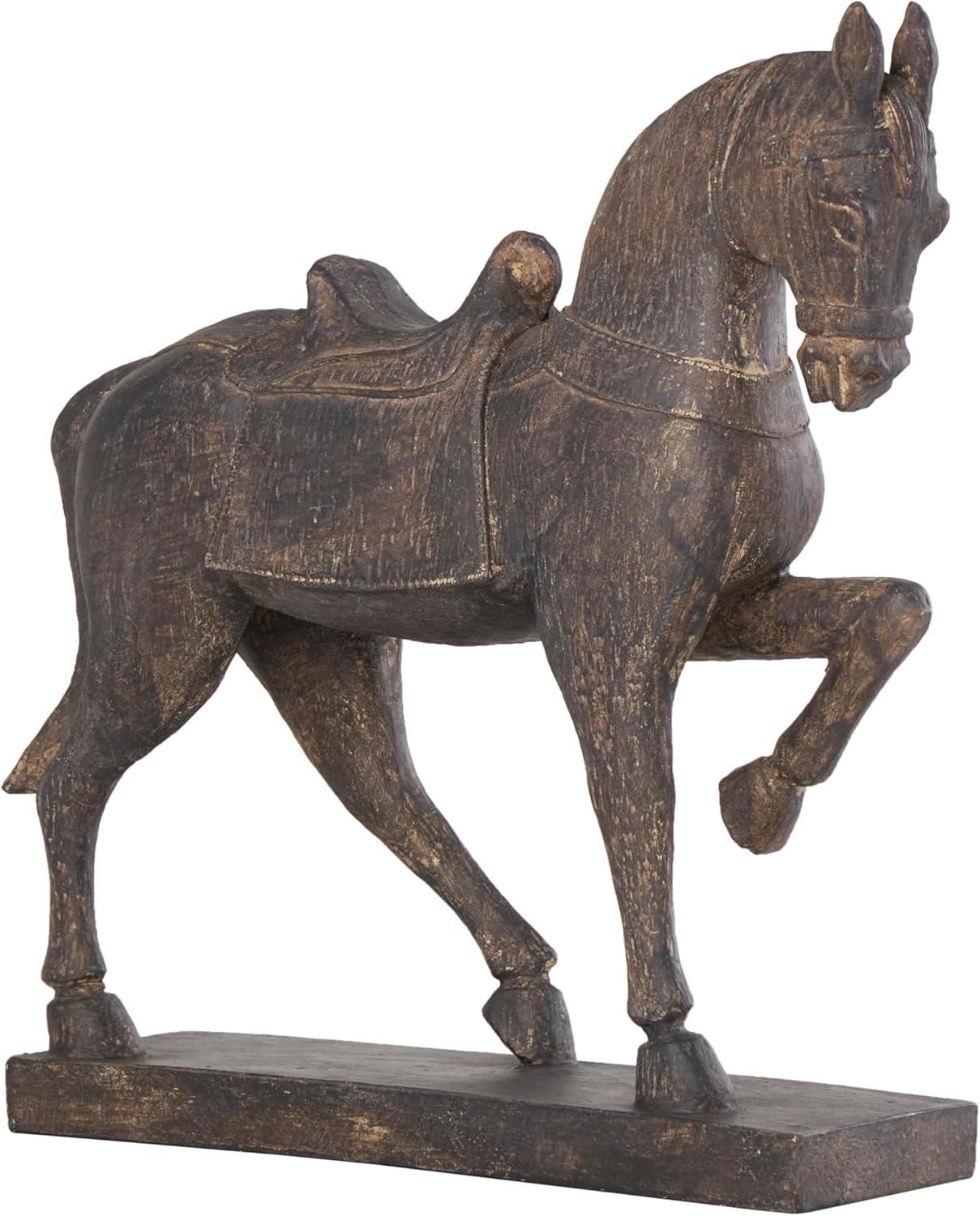 14" x 15" Brown Polystone Prancing Horse Sculpture, by DecMode