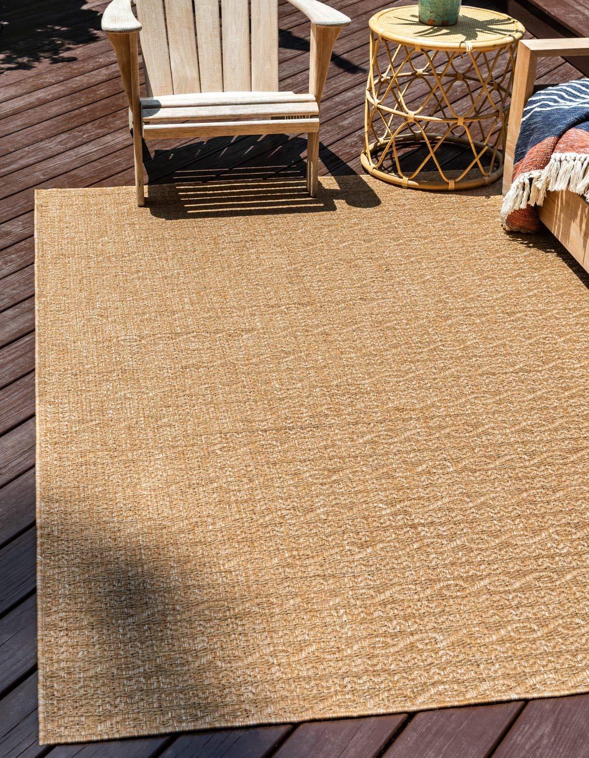 Light Brown Flat Woven Synthetic Outdoor Area Rug 7' x 10'