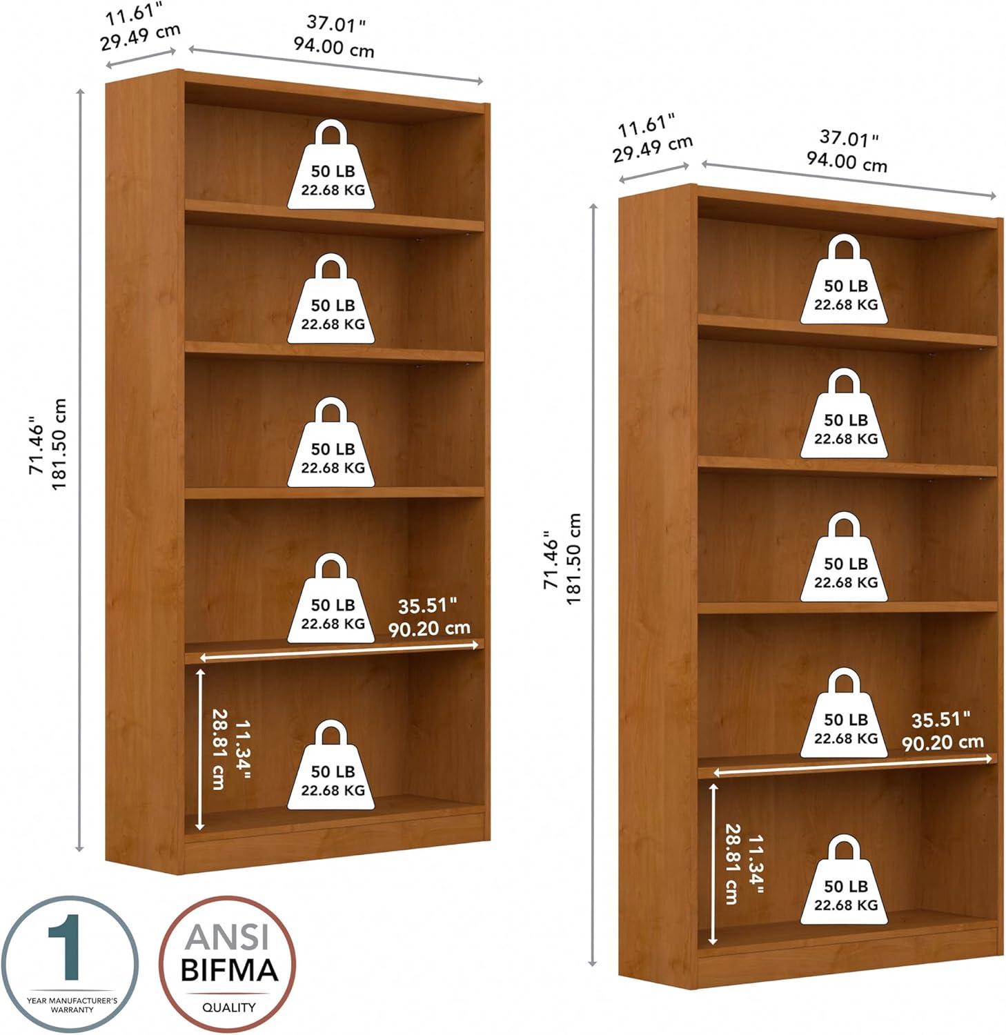Universal Tall 5 Shelf Bookcase in Natural Cherry (Set of 2) - Engineered Wood