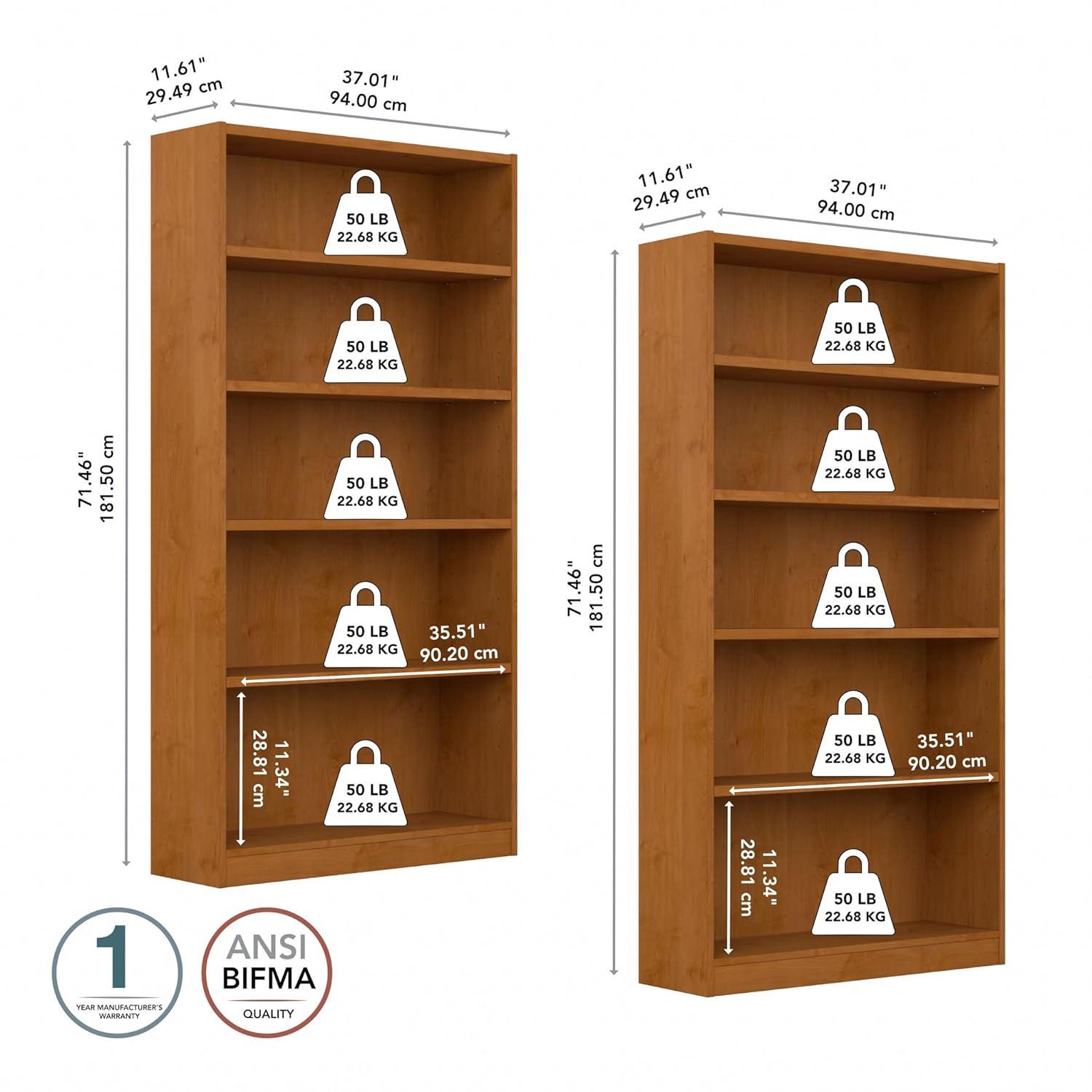Universal Tall 5 Shelf Bookcase in Natural Cherry (Set of 2) - Engineered Wood