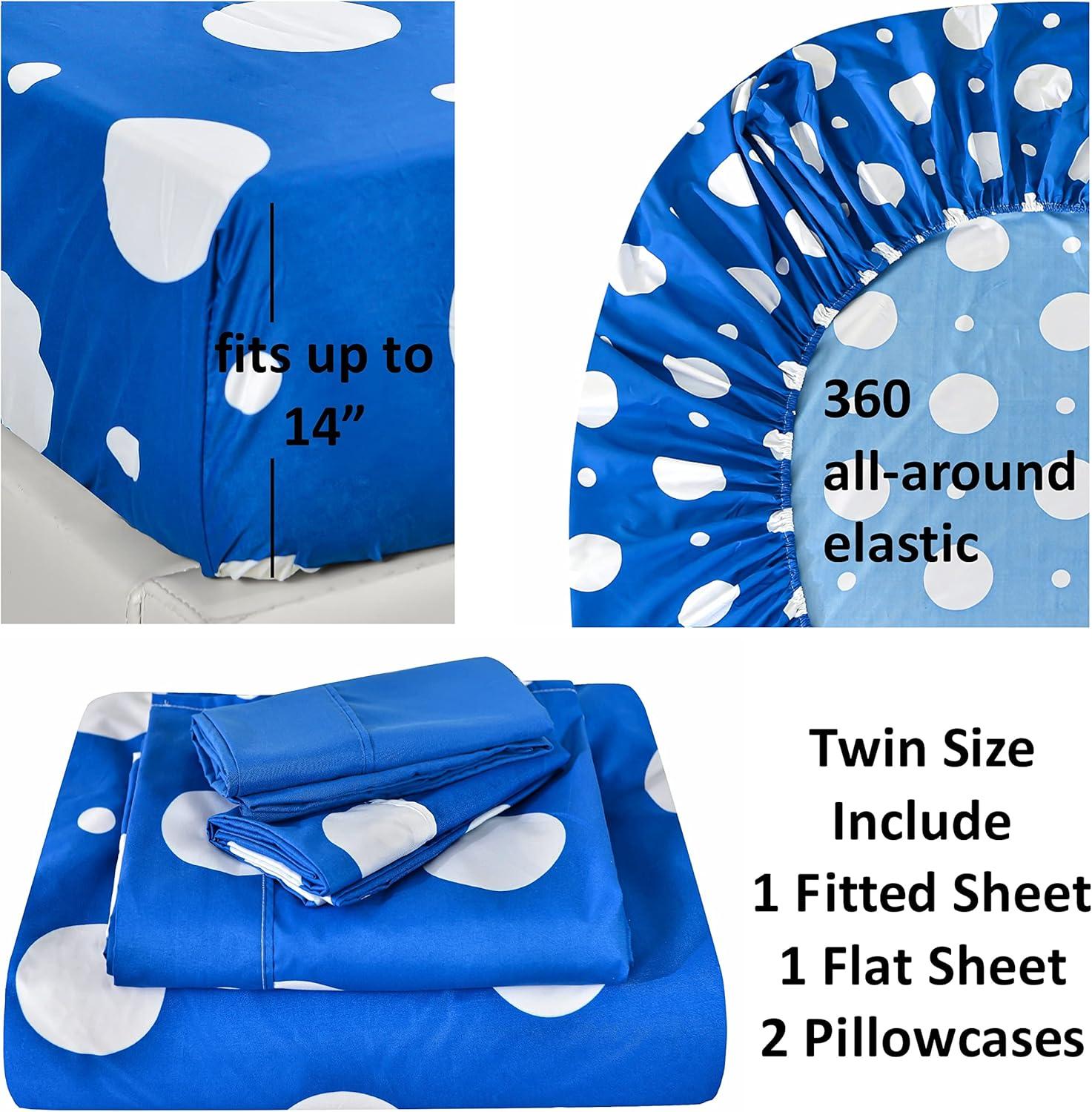 Twin Blue Polka Dot Microfiber Deep Pocket Bedding Set