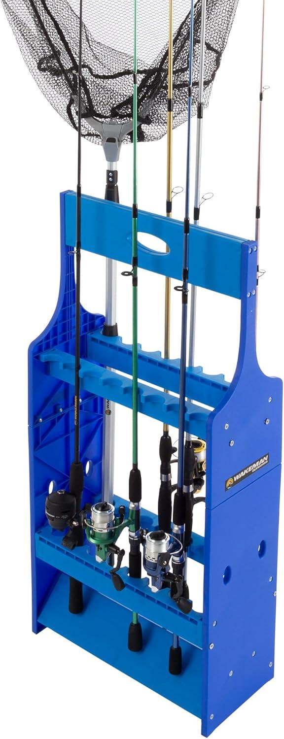 Fishing Rack Plastic Holder for 16 Rods - Organizer Stand for Home or Garage by Wakeman Outdoors