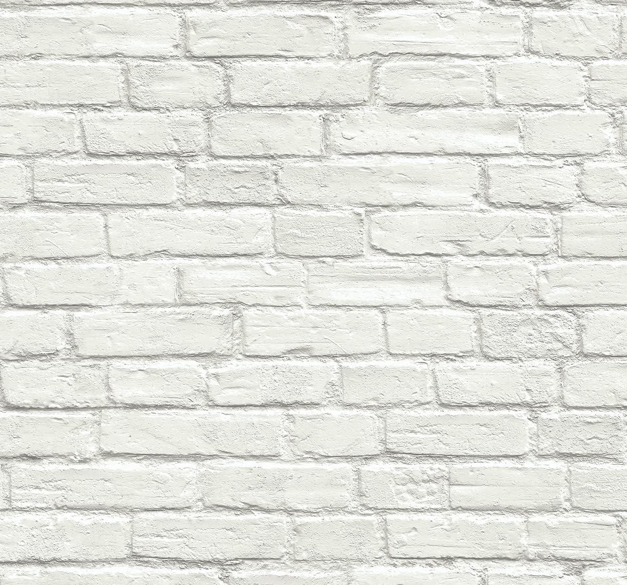 Off-White Vinyl Coated Faux Brick Pre-Pasted Wallpaper Roll