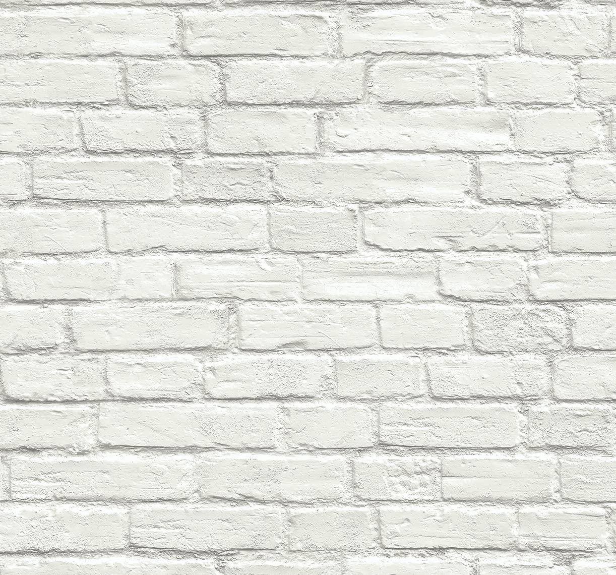 Off-White Vinyl Coated Faux Brick Pre-Pasted Wallpaper Roll