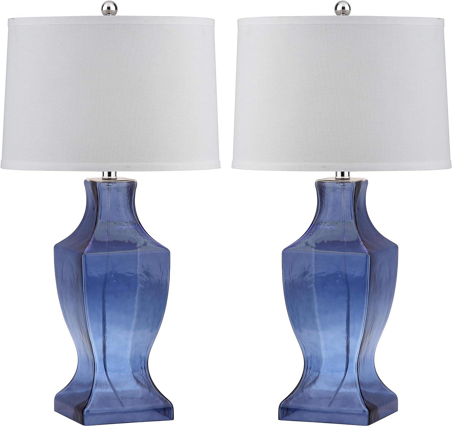 Elegant Blue Glass Urn Table Lamp Set with White Cotton Shade