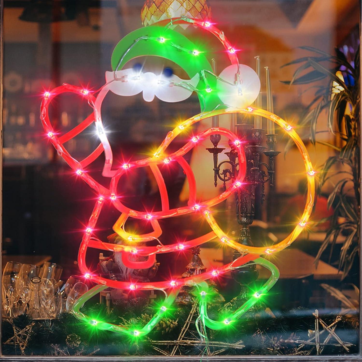 16 Inch Christmas Window Silhouette Lights Decorations, 4 Pack Waterproof Window Hanging Lights Elk, Christmas Tree, Santa Claus, Wreaths for Party, Home Indoor Outdoor Wall - 200 Mini Bulbs