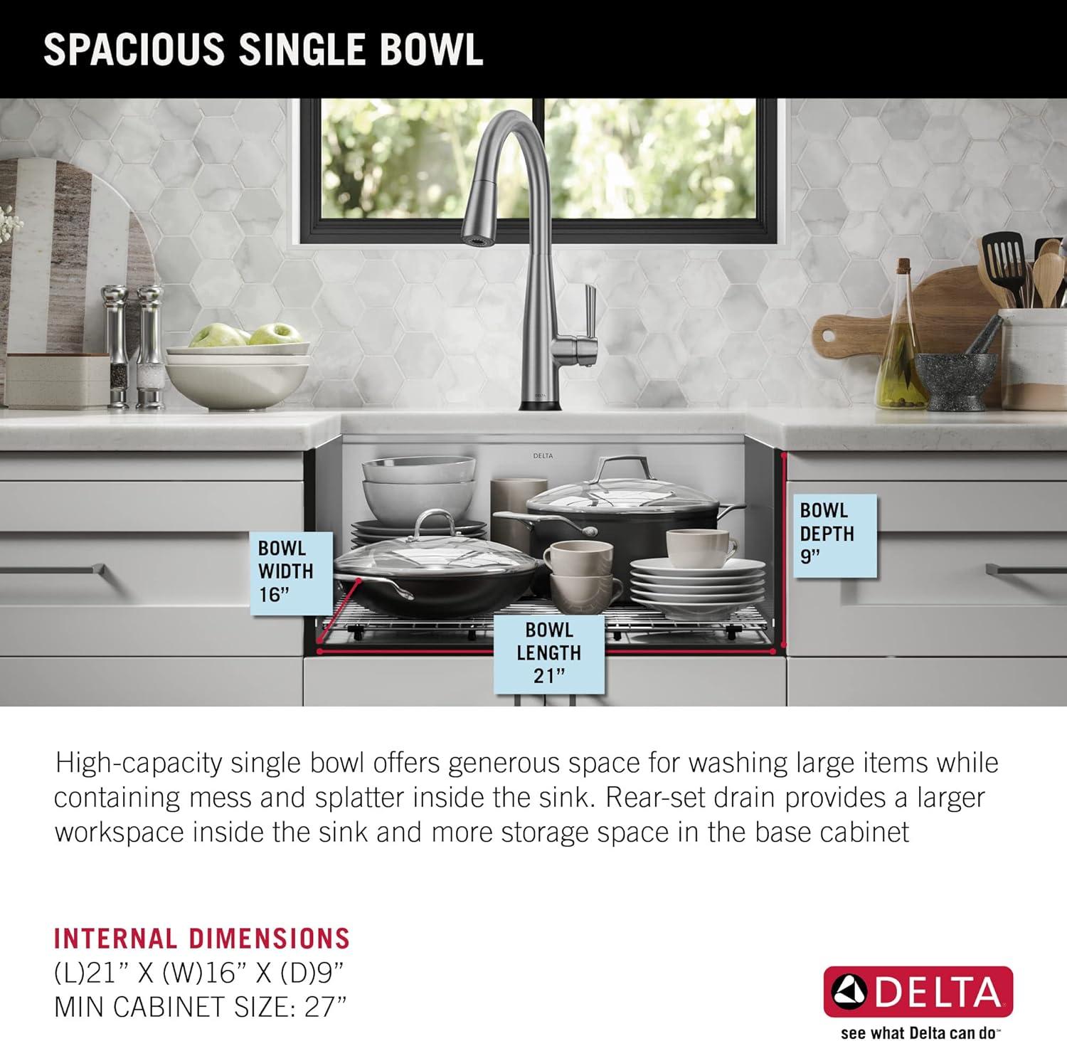 Delta Rivet™ 23" L Workstation Kitchen Sink Undermount 16 Gauge Stainless Steel Single Bowl with WorkFlow™ Ledge