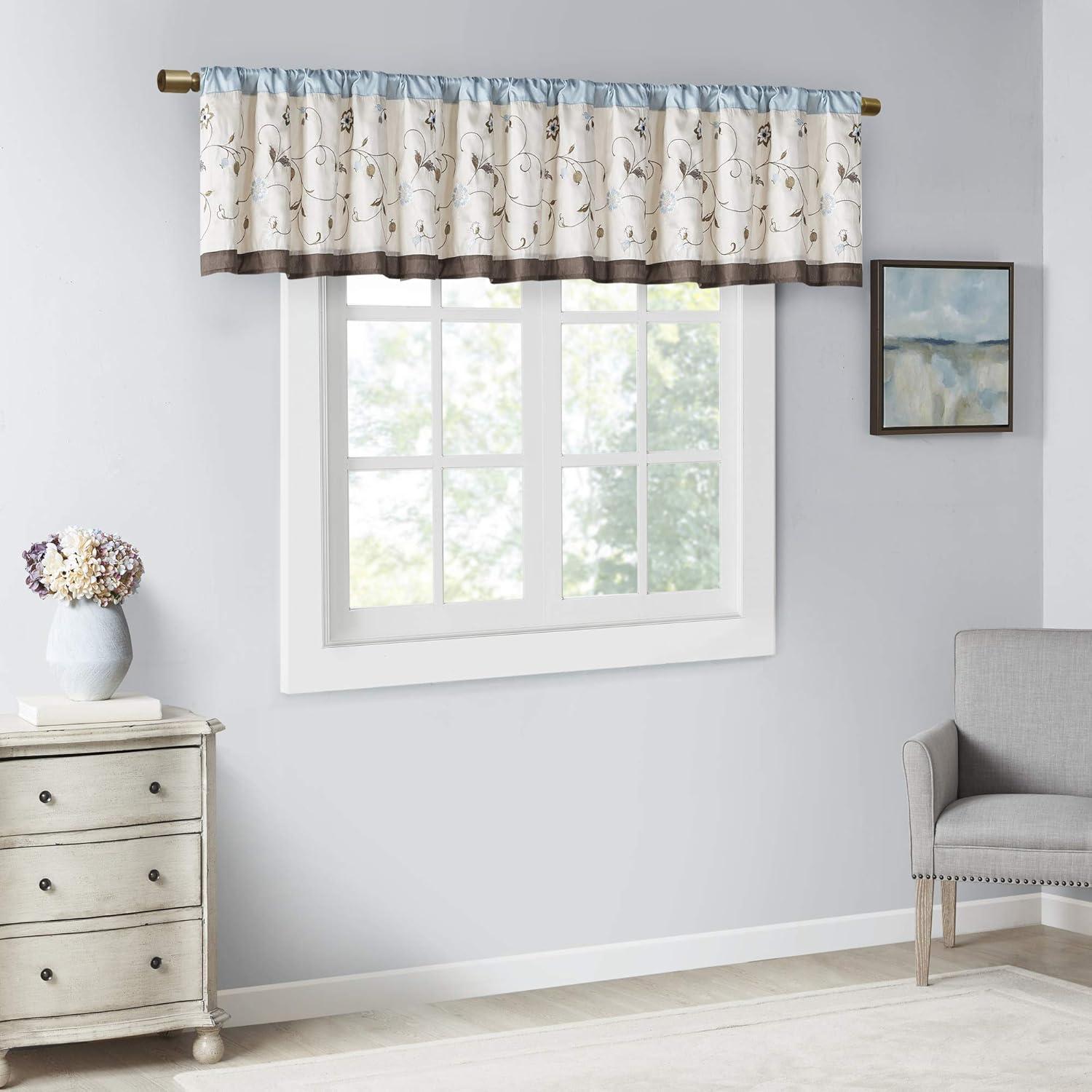 Serene Floral Embroidered 50'' W Window Valance