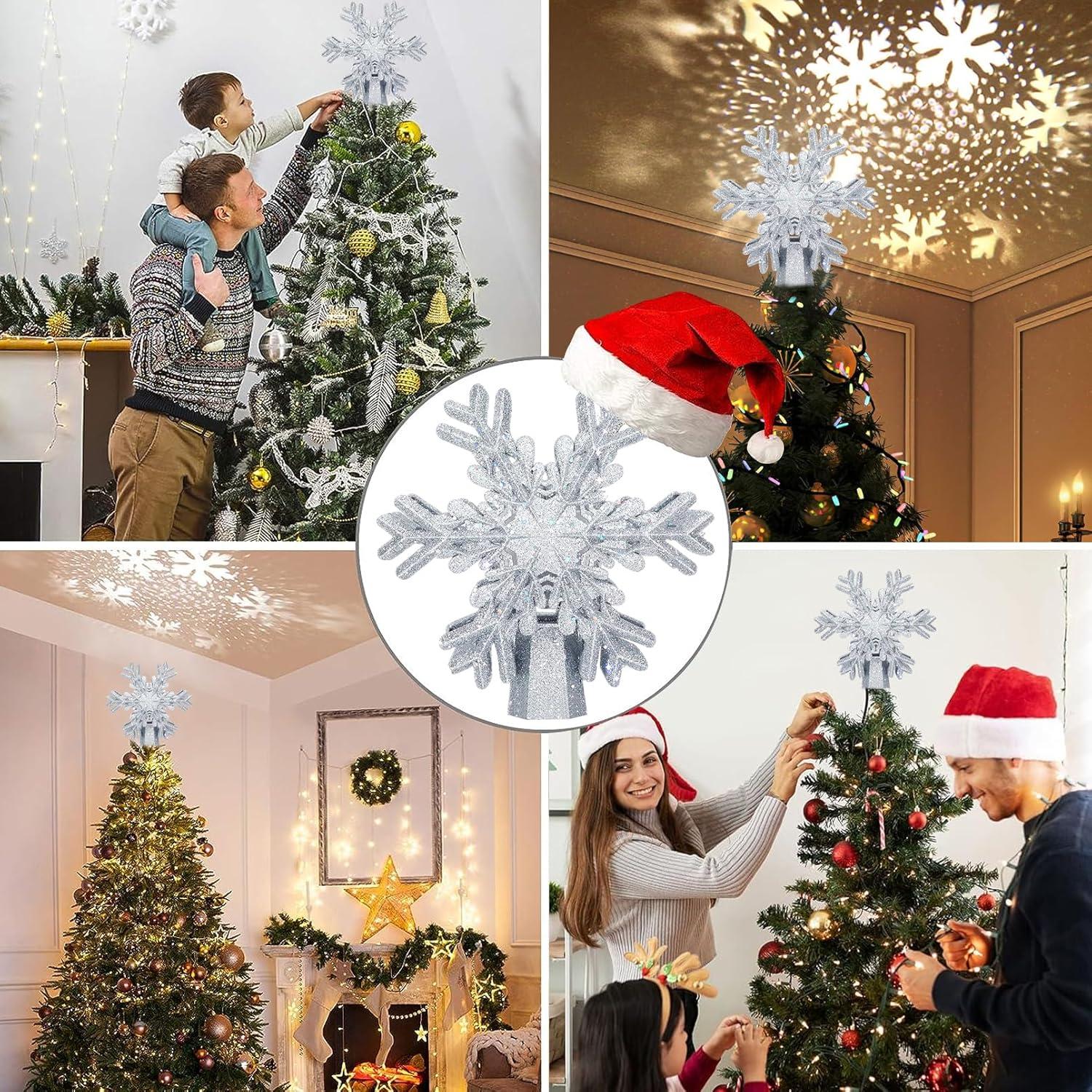 Silver Glitter 3D Snowflake LED Christmas Tree Topper