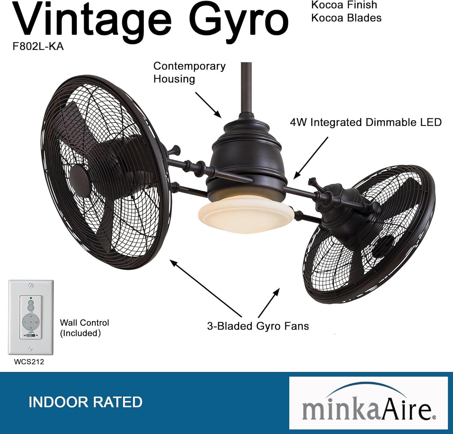 Minka Aire 42" Gyro 6 - Blade LED Dual Ceiling Fan with Wall Control and Light Kit Included