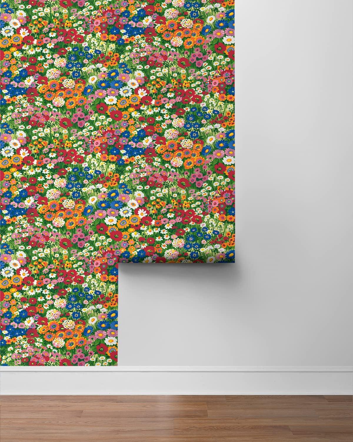 NextWall Floral Meadow Peel and Stick Wallpaper: Self-Adhesive Vinyl, Botanical Pattern, Smooth Finish, 30.75 Sq Ft Coverage