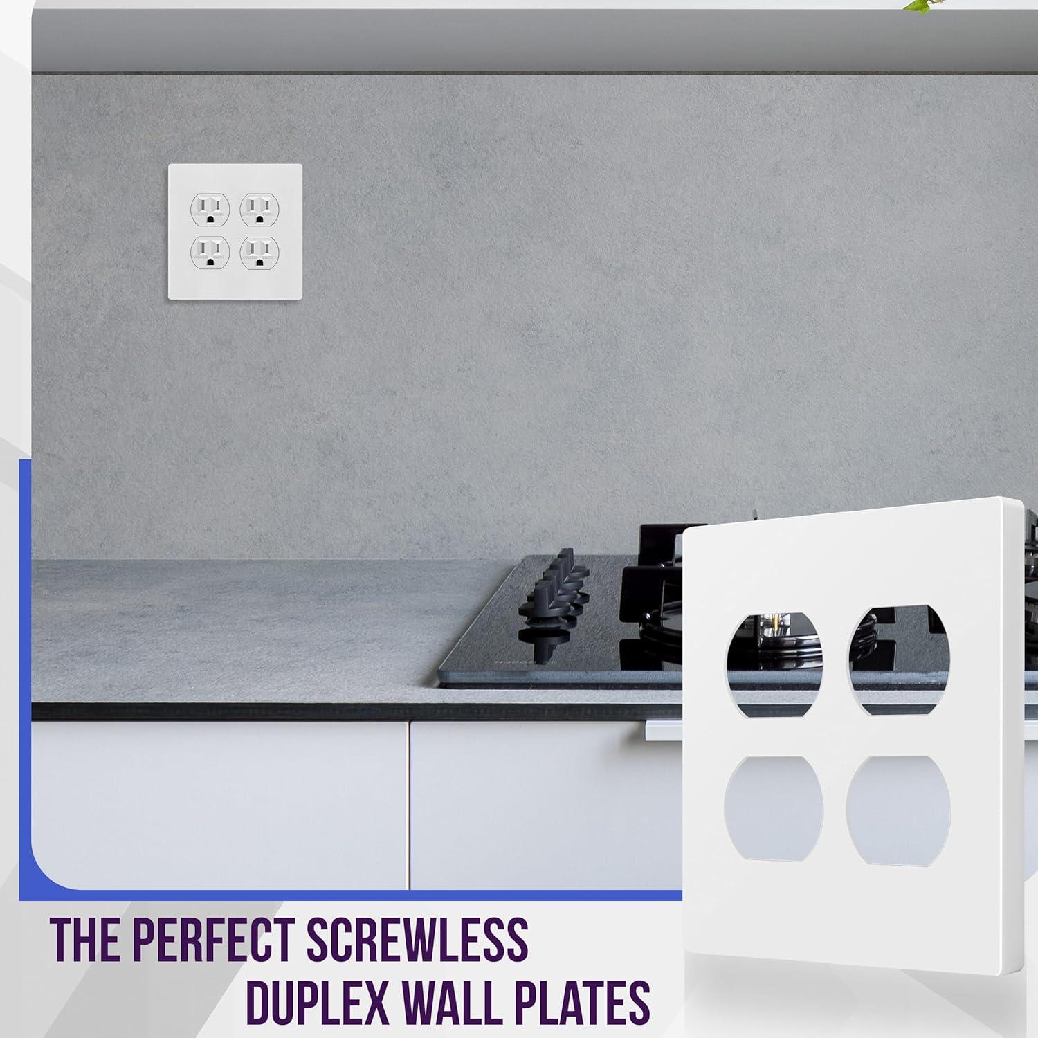 White Polycarbonate Screwless 2-Gang Wall Plate