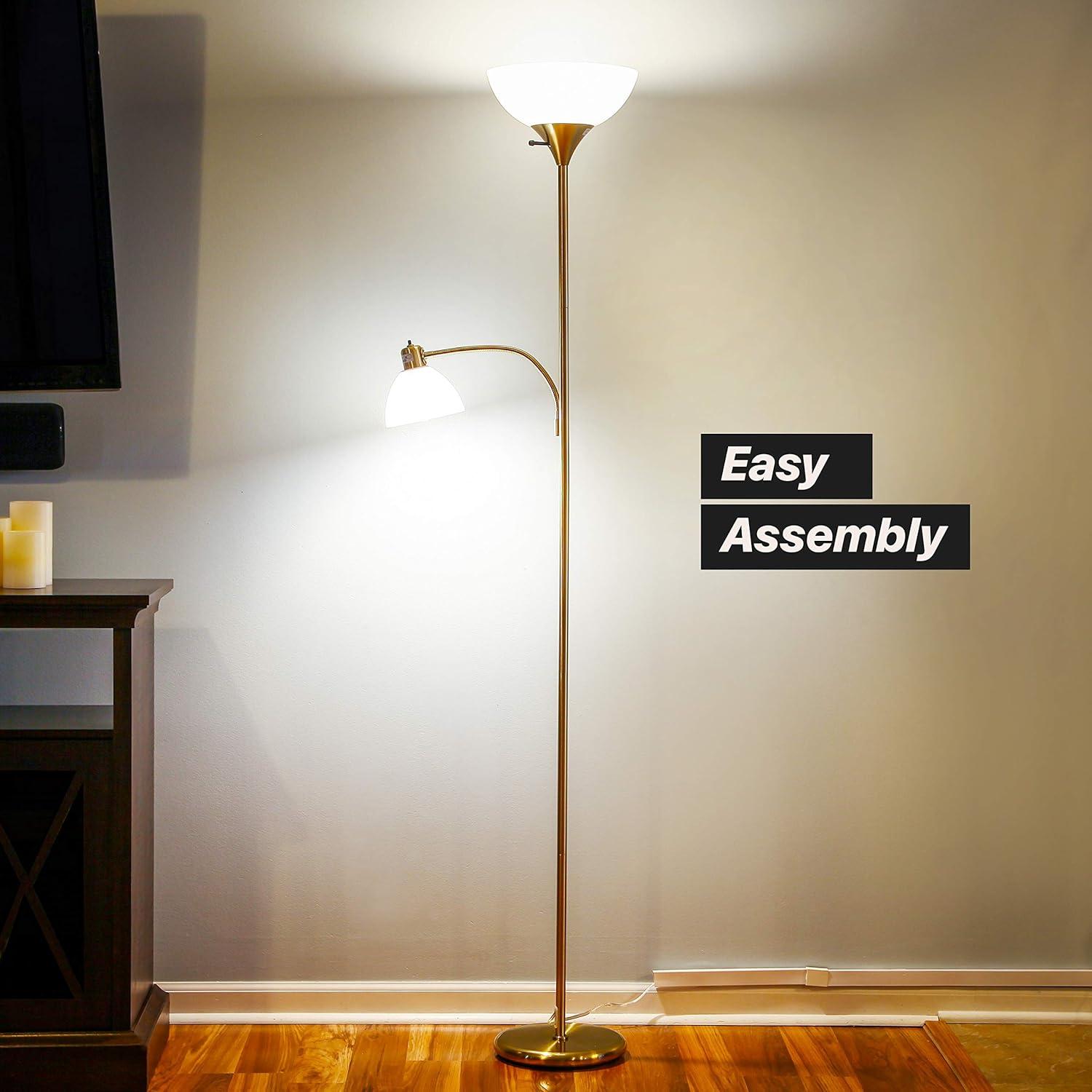 Sky Dome Plus 72 in. Black Torchiere LED Floor Lamp with 1 Adjustable Arm