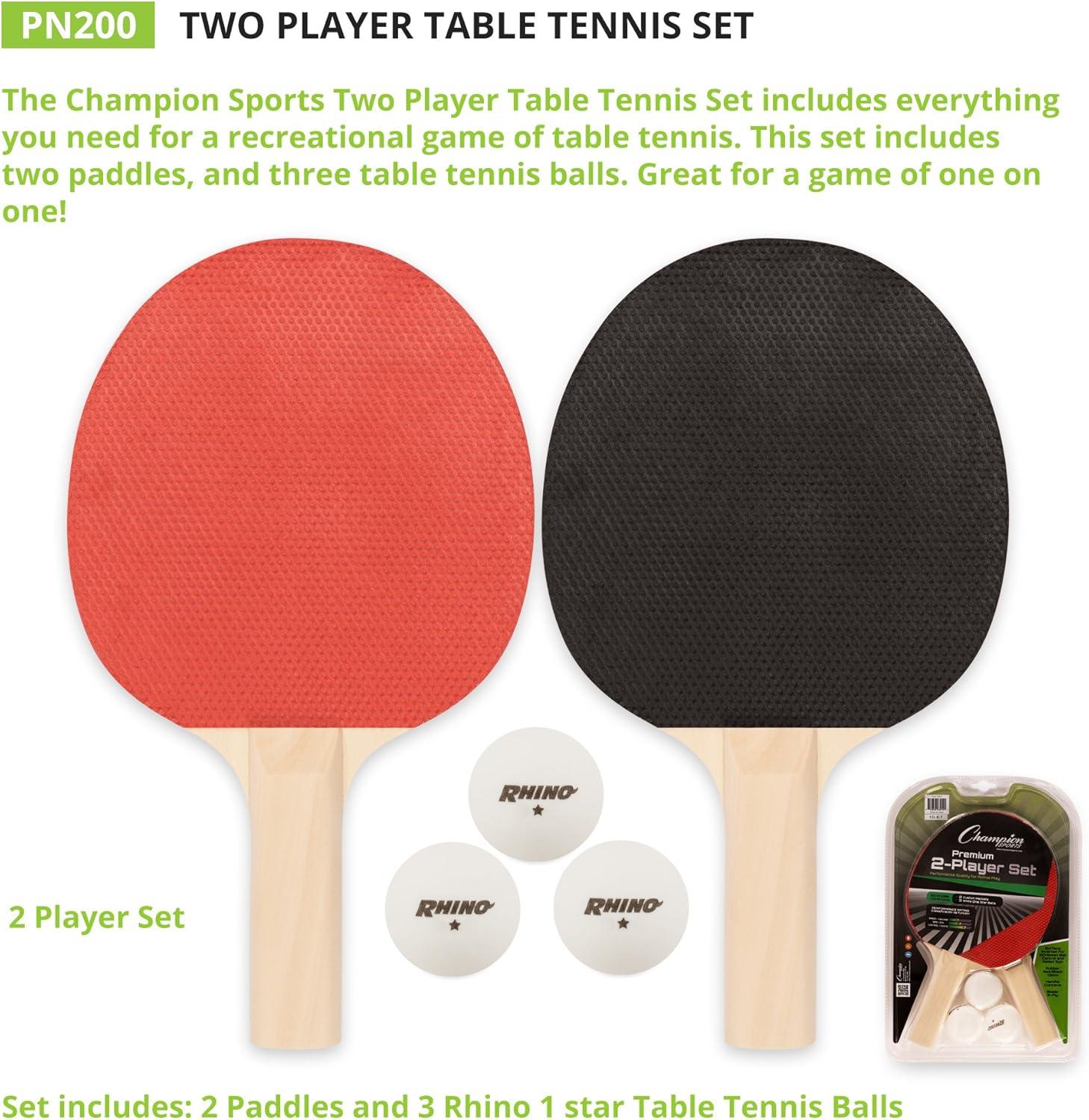 Champion Sports PN200Table Tennis Set:2Player Ping Pong Accessories Kitwith 2Paddles&3Balls,Indoor Ping Pong Equipmentfor Men,Women&Kids,Black/Red