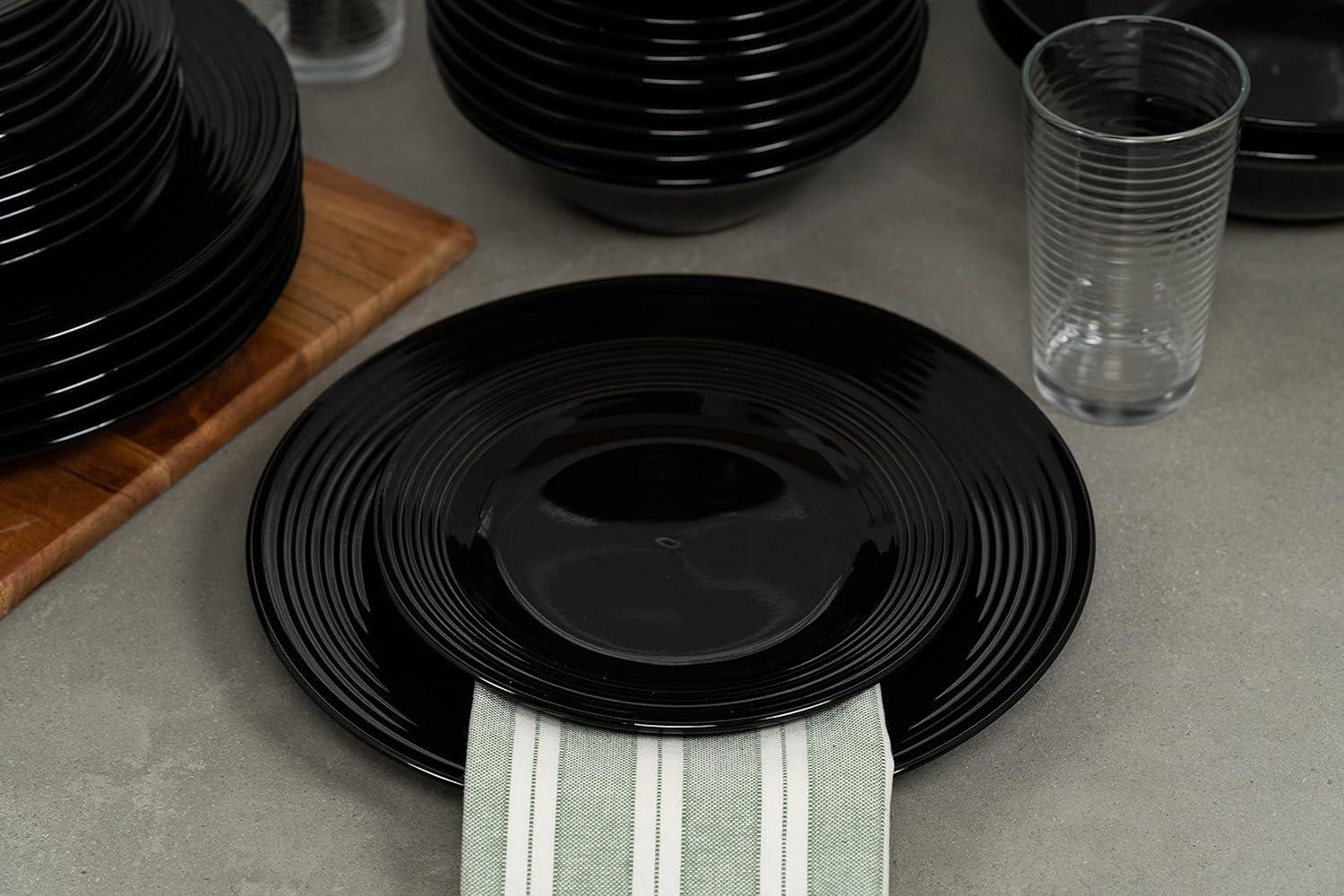 10 Strawberry Street Nova Black Round 62-Piece Stoneware Dinnerware Set, Service for 6