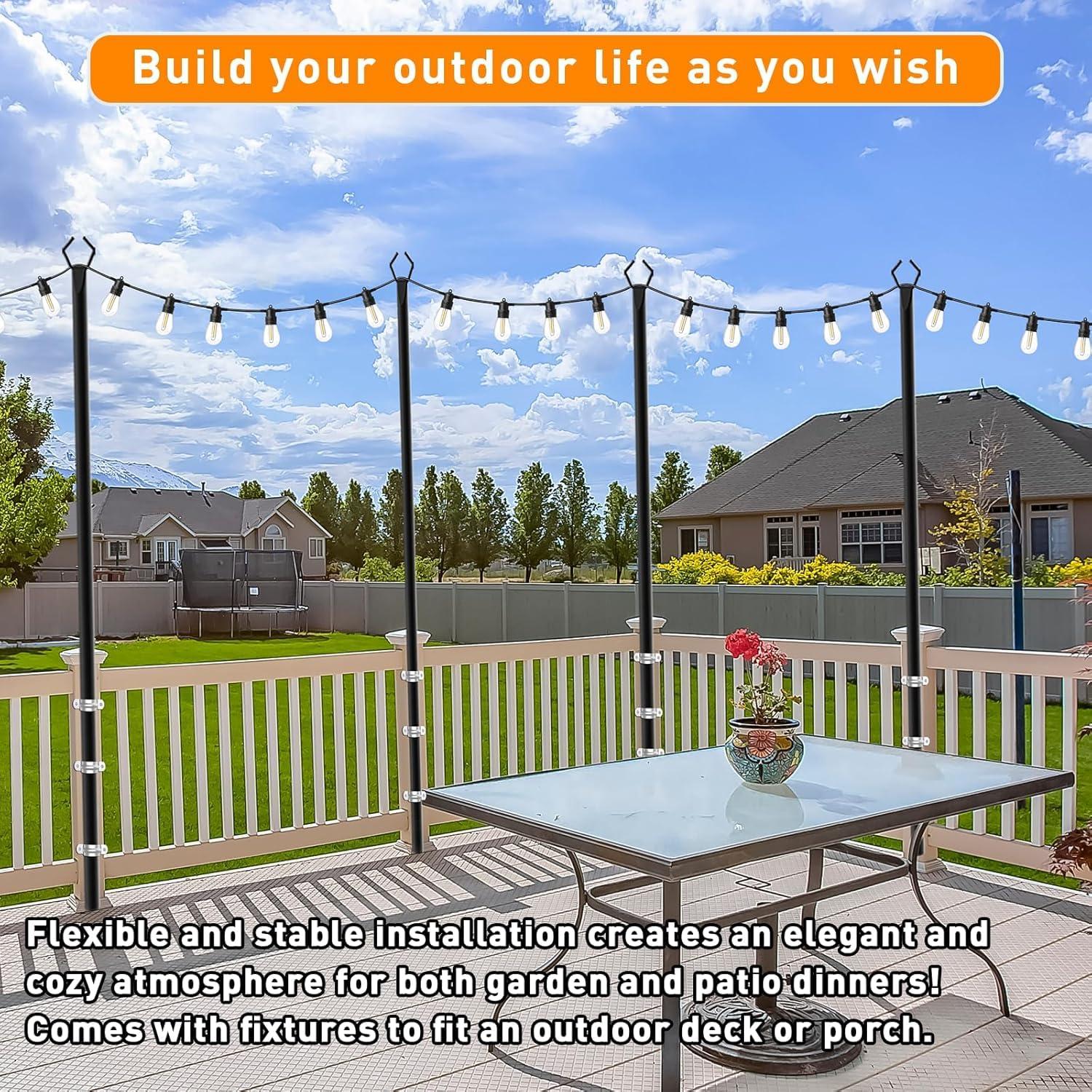 2 Pack String Light Poles,10 Ft Light Poles for Outside String Lights,Outdoor Lights Pole with Fork,Metal Poles Stand for Patio Deck Backyard
