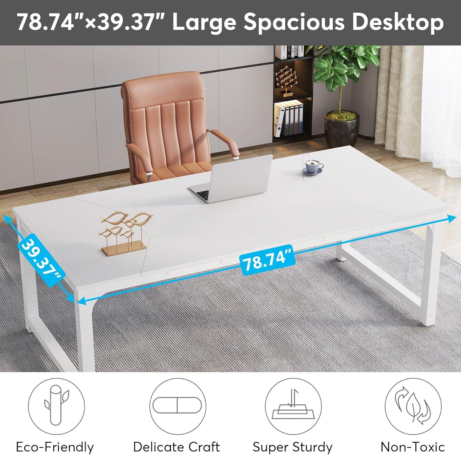 Tribesigns 78.7" Rectangular Office Desk White