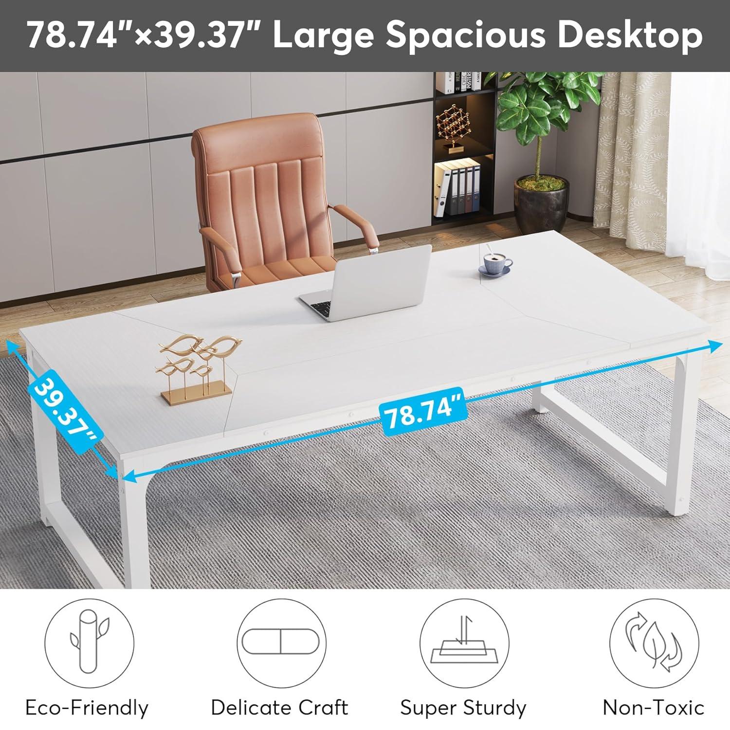 Tribesigns 78.7" Rectangular Office Desk White