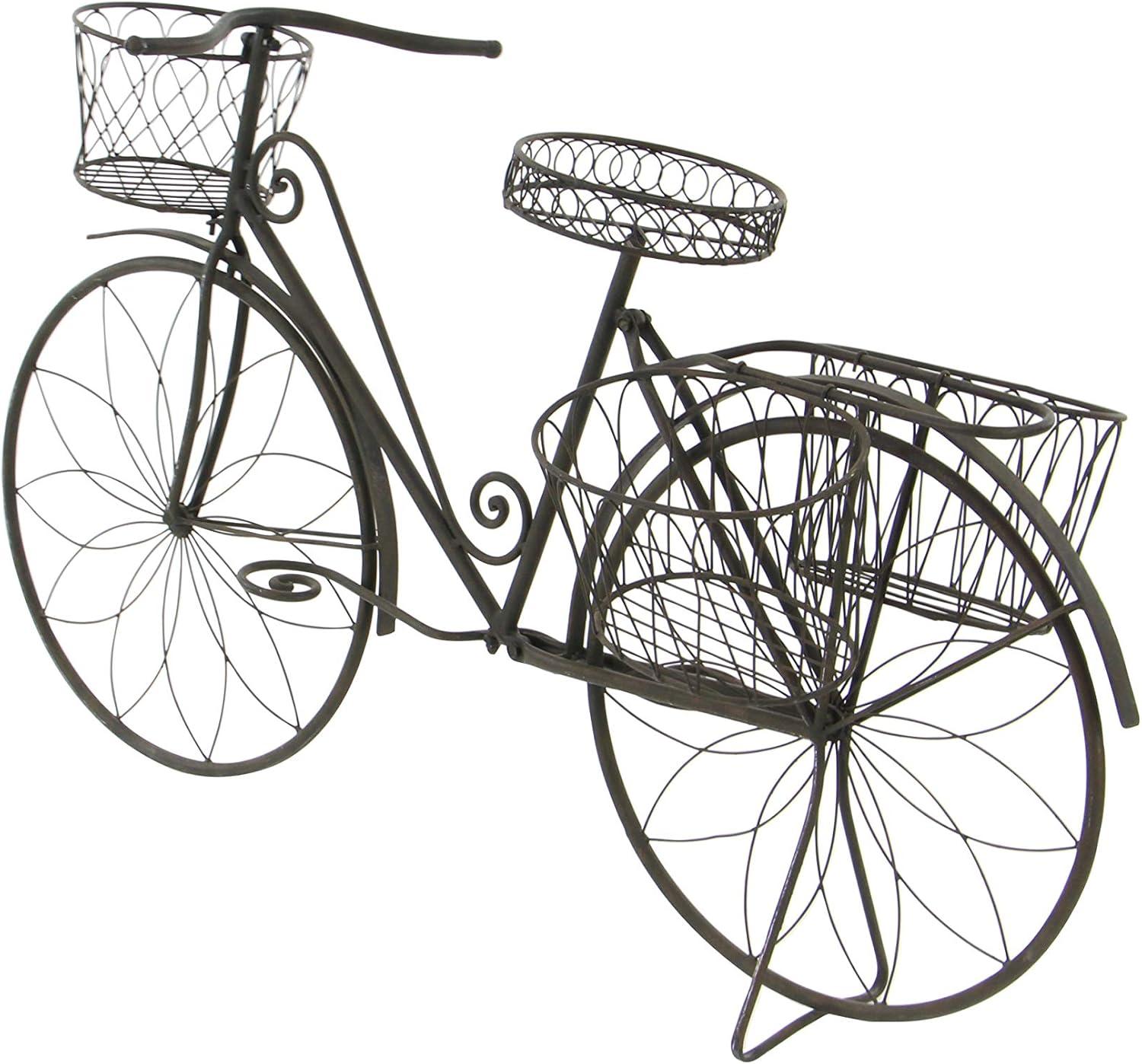 DecMode Vintage Turquoise/Red 3 Tier Bicycle Inspired Metal Plantstand, 54"W x 32"H