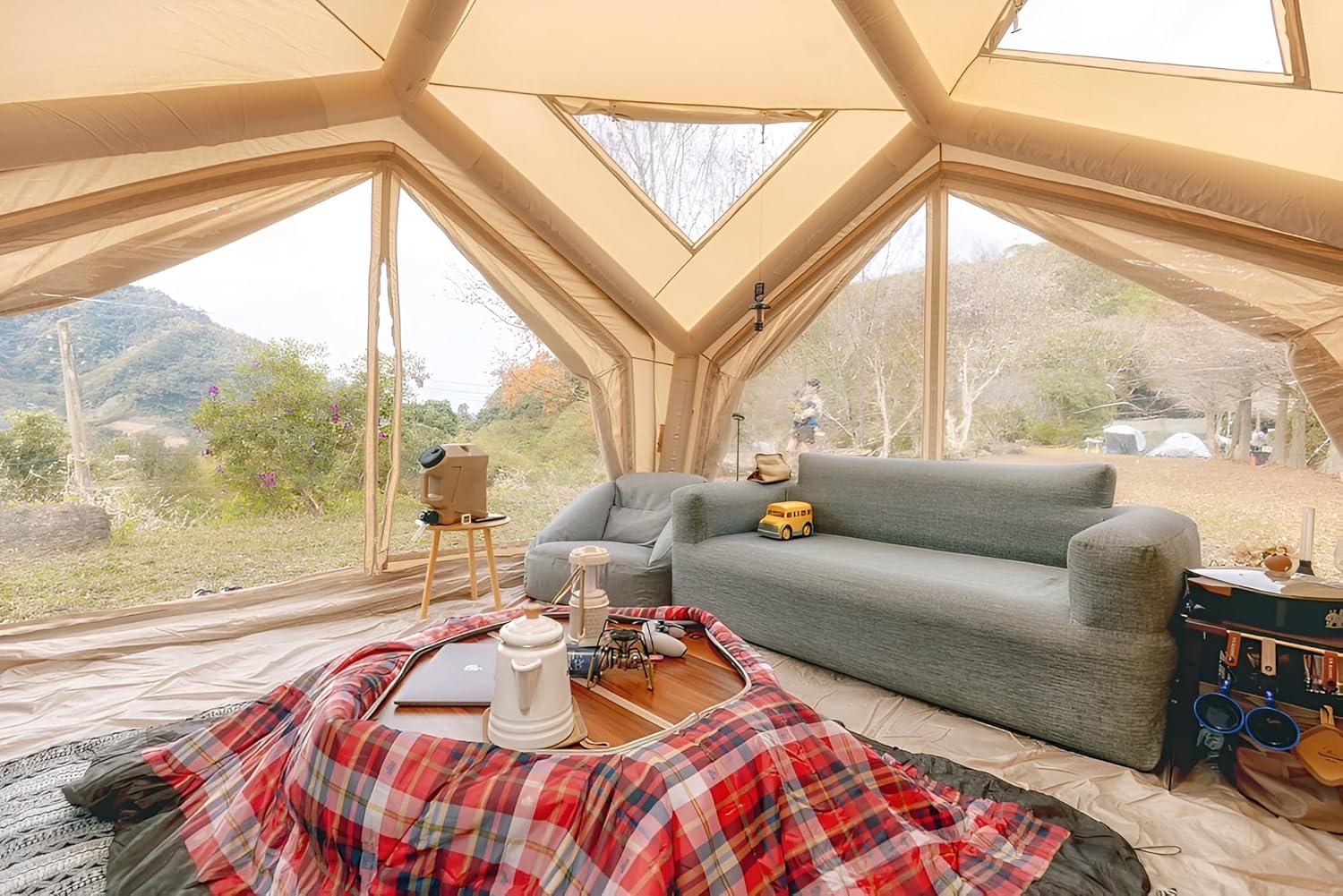 Coody | Rbm Outdoors Koala/Hub/Octopus Inflatable Tents for Camping with Stove Jack, 2/8/10 Person Luxury Canvas Blow Up Tent, 2 Room, Easy Setup Casa de Campaña, Large Inflatable House with Pump