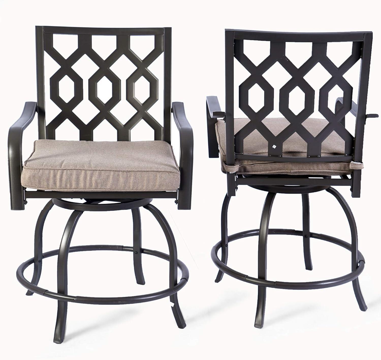 Beige Cushioned Swivel Counter Height Dining Chairs, Set of 2