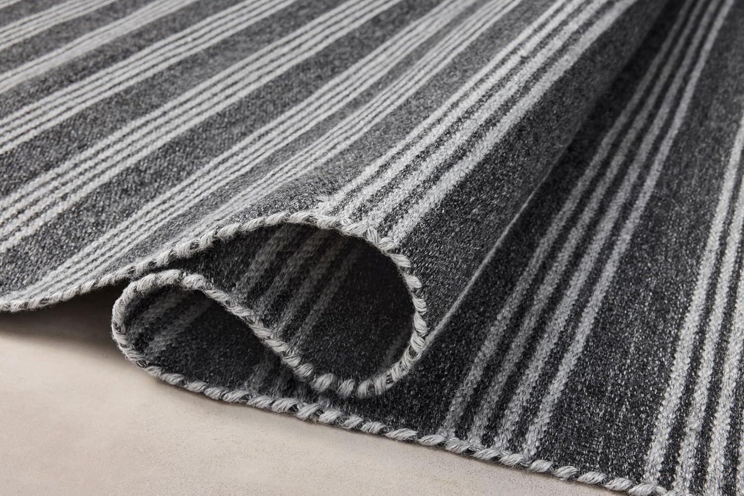 Charlie Striped Hand Loomed Polyester Indoor / Outdoor Area Rug in Black/Gray