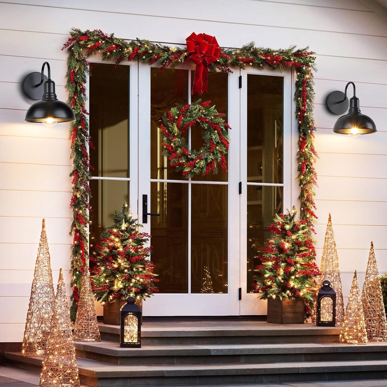 2-Pack Outdoor Wall Lights, Vintage Black Wall Sconces, Exterior Farmhouse Barn Light Fixtures, Indoor Wall Mount Lighting Fixtures, Anti-Rust Waterproof Exterior Light for Patio Porch Doorway Garage