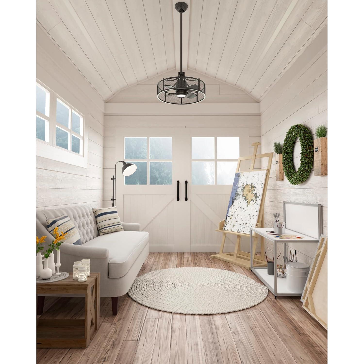 24" Seattle 4 - Blade Caged Ceiling Fan with Wall Control and LED Light Kit Included